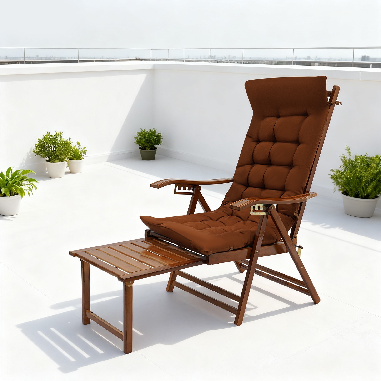 Bamboo Lounge Chair Folding Reclining Chair W/Adjustable Backrest Folding Chair