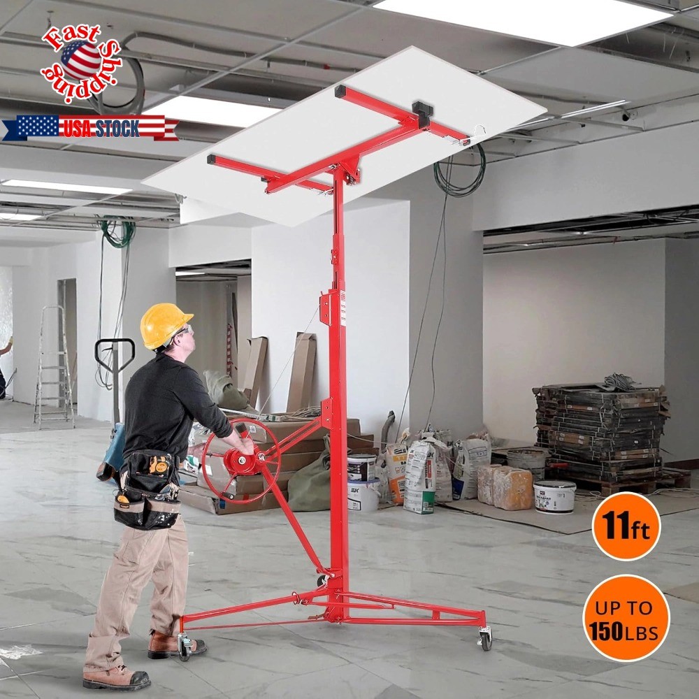 11 ft Drywall Lift Jack Panel Hoist 150LBS Lockable Wheels for Ceiling Sheetrock