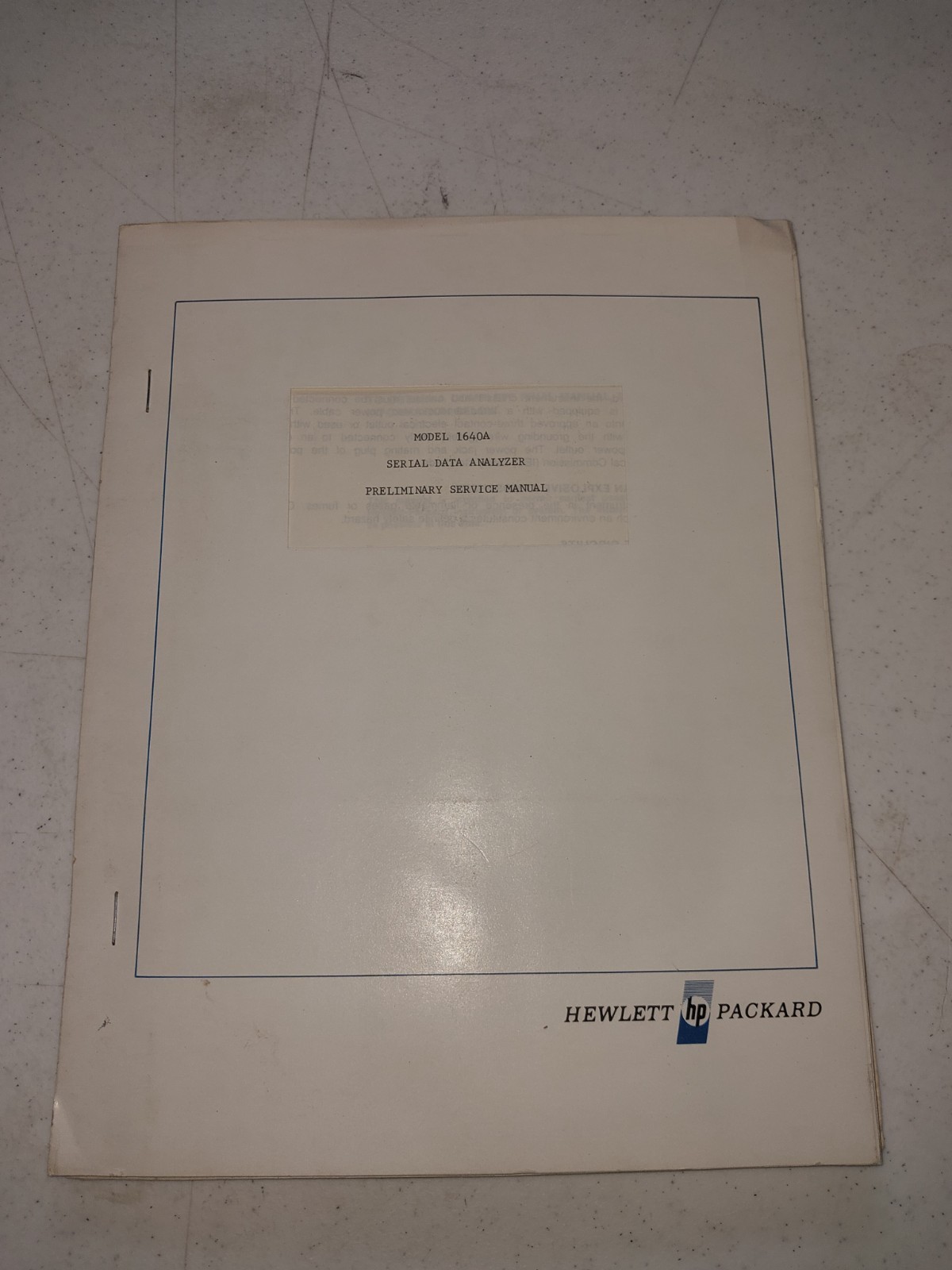 Original HP 1640A serial data analyzer preliminary service manual 01640-90901