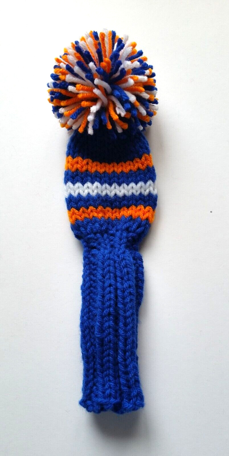 Blue, Orange stripes POM Hand Knit GOLF CLUB HEADCOVER 8" putter, iron, hybrid,