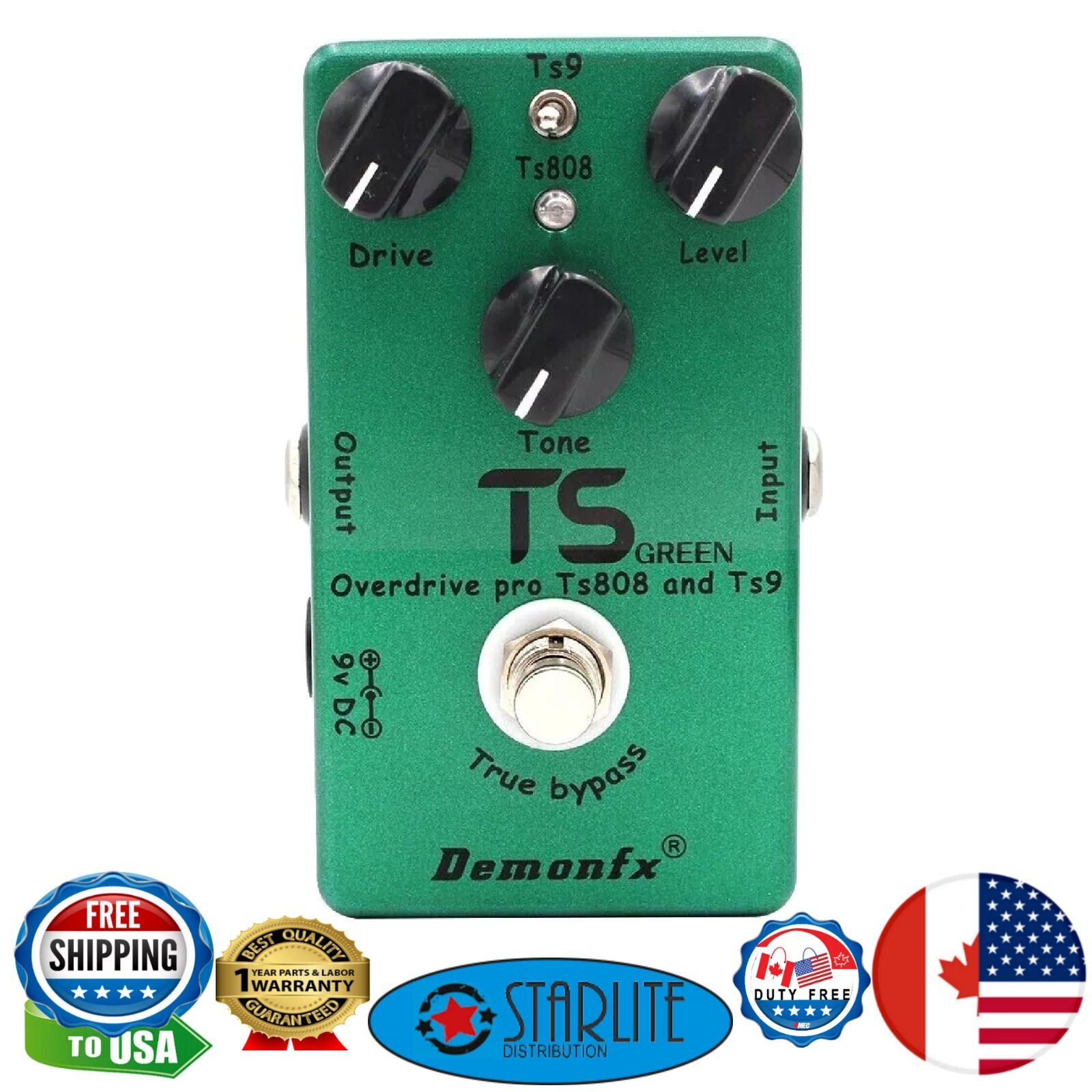 Demonfx TS GREEN Overdrive TS808/TS9 Guitar Effect Pedal Drive Booster CA
