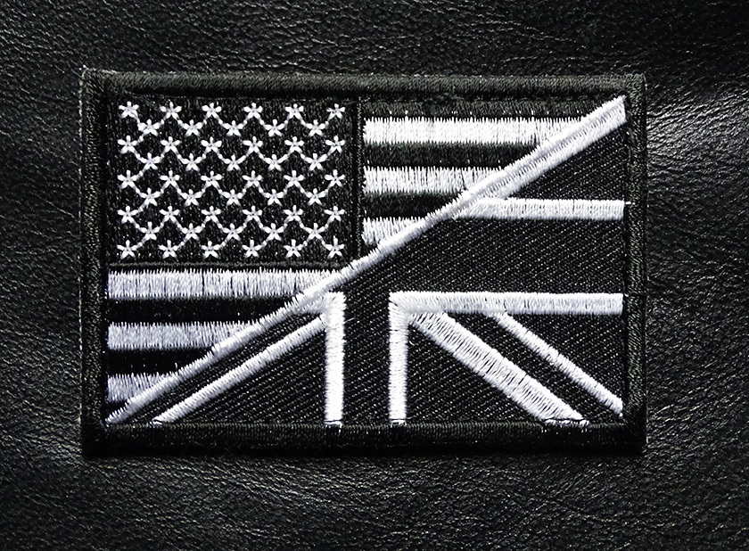 USA UK FLAG EMBROIDERED MILITARY 3 INCH HOOK TACTICAL PATCH (B/W) 3.0 inch