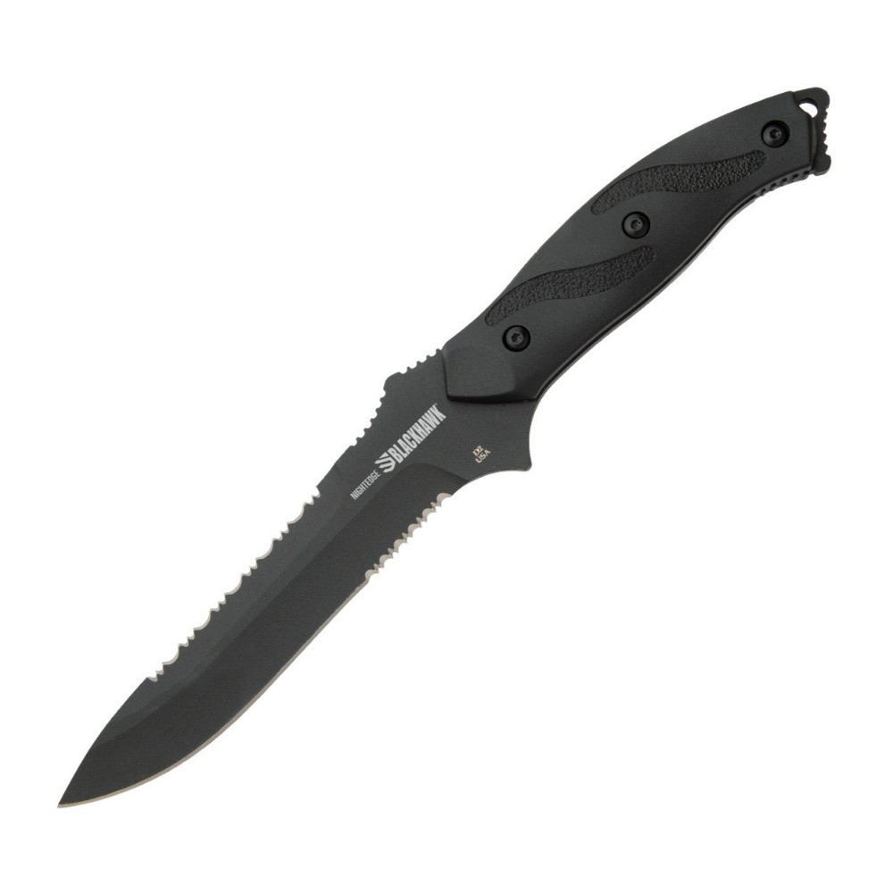 Bear & Son Cutlery 10.875 Inch BLACKHAWK Nightedge Black Knife with Zytel Handle