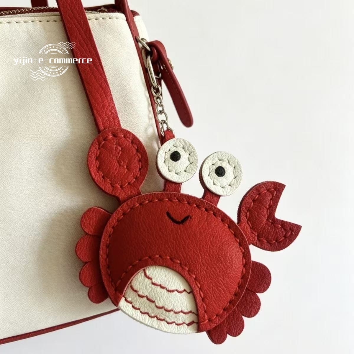 Handmade Real Leather Crab Bag Charm Keychain Handbag Accessory Ornament Gift