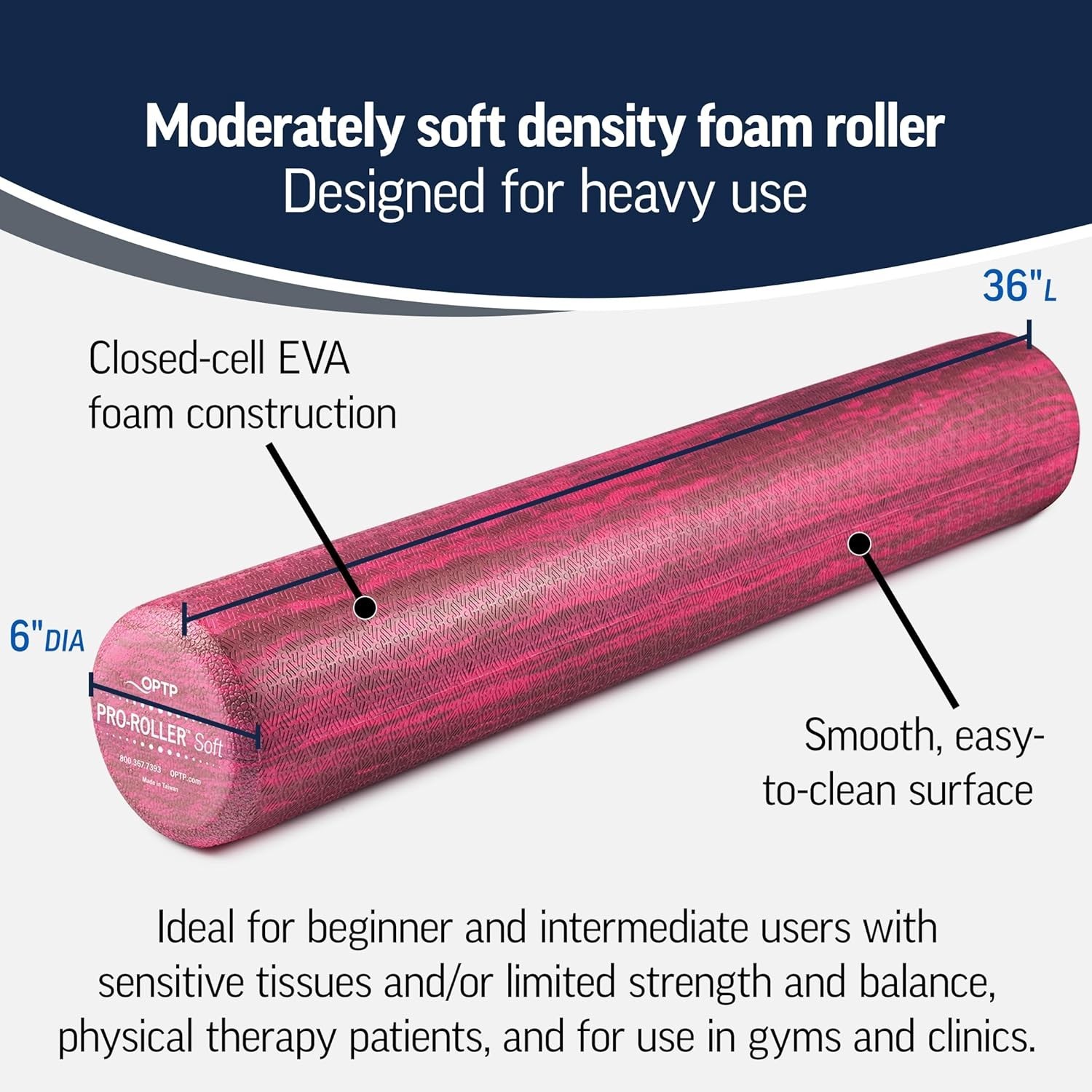 PRO-Roller Soft Density Foam Roller – Low Density Soft Foam Roller for Physic...