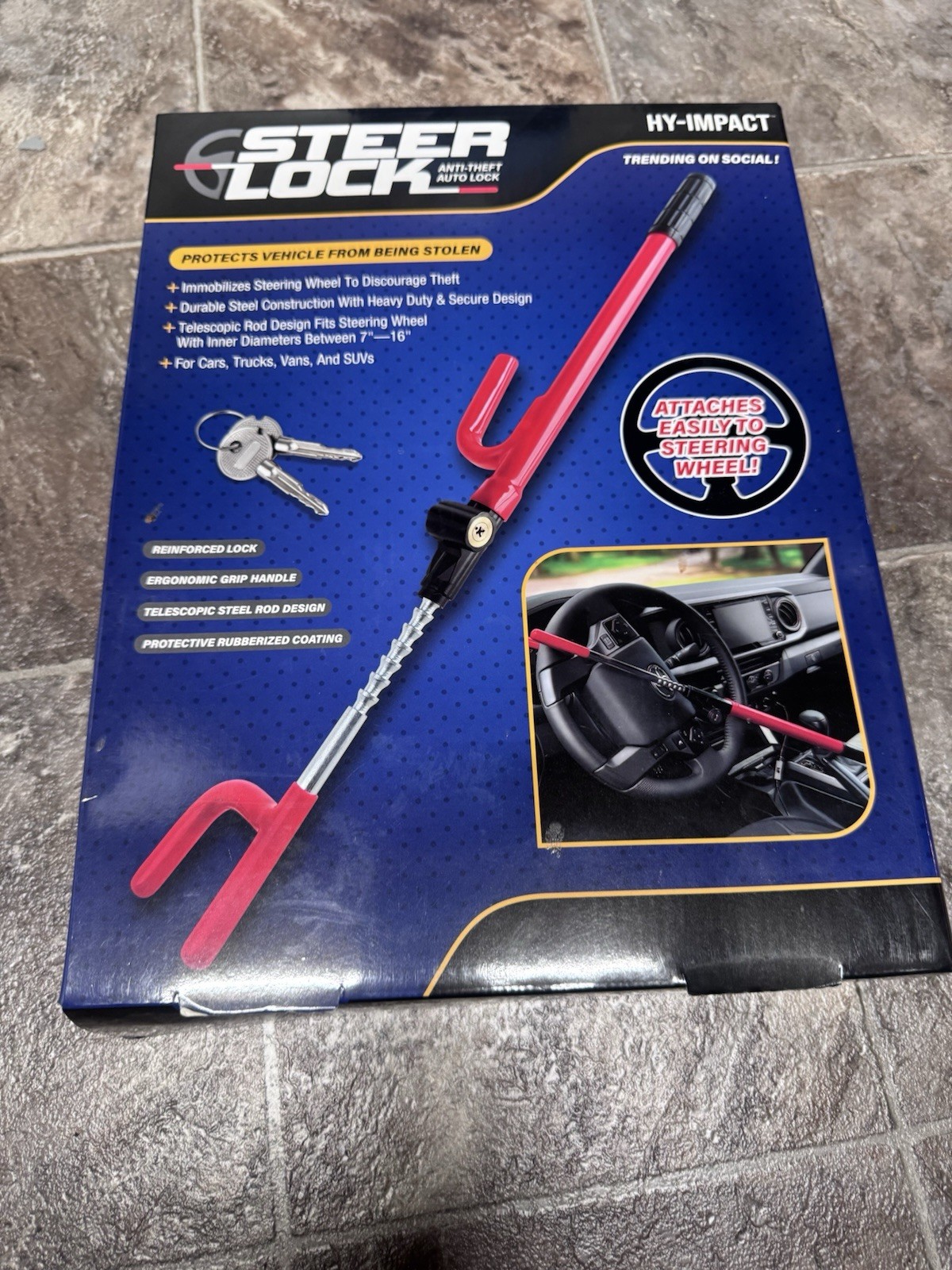 HY-IMPACT Steer Lock Anti-Theft Car Steering Wheel Lock Universal Heavy Duty NIB