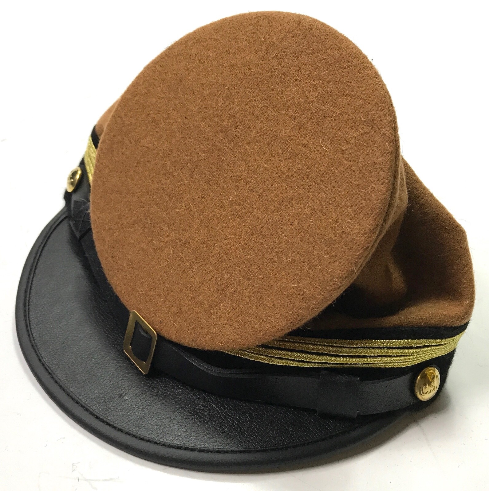 CIVIL WAR CONFEDERATE CSA GENERAL OFFICER BUTTERNUT WOOL KEPI BUMMER CAP-XLARGE