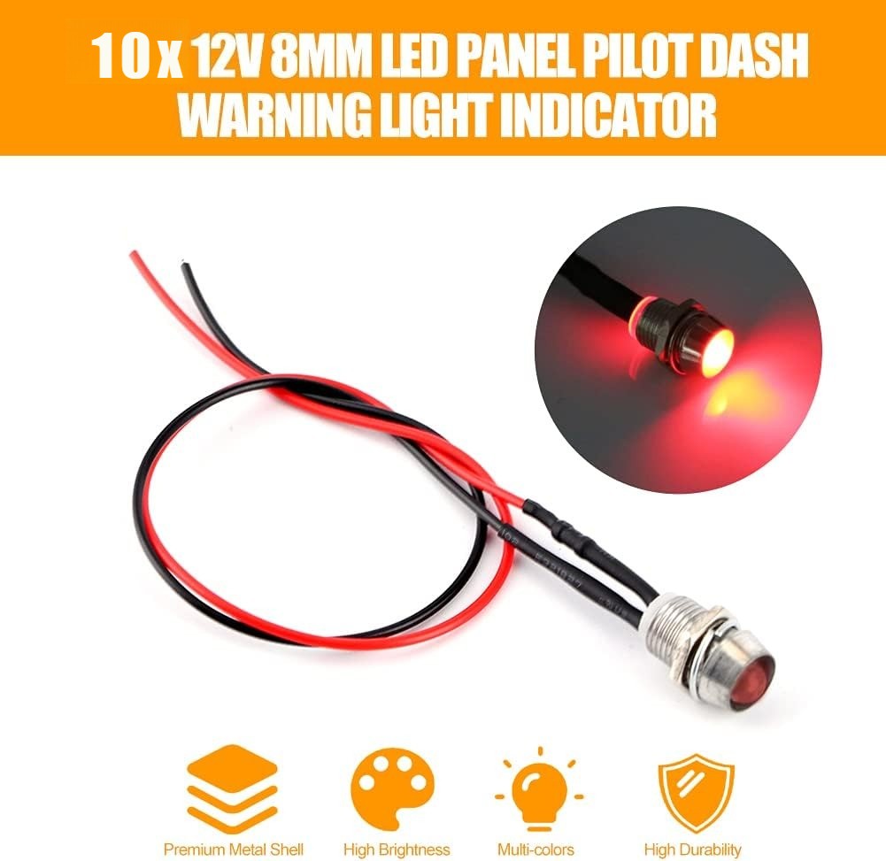 10x Car Boat LED Indicator Lights 12V 1.8W Pilot Dash Panel Warning Lamp RED 8mm