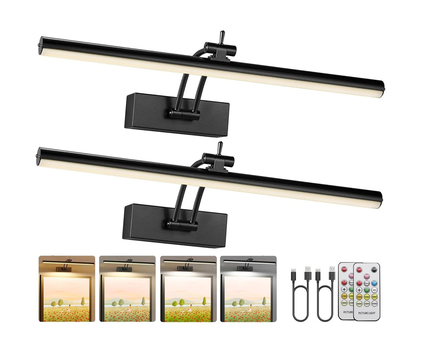 Yuichoy 2 Pack Picture Lights for Wall Battery Operated, 16 inch Wireless Art...