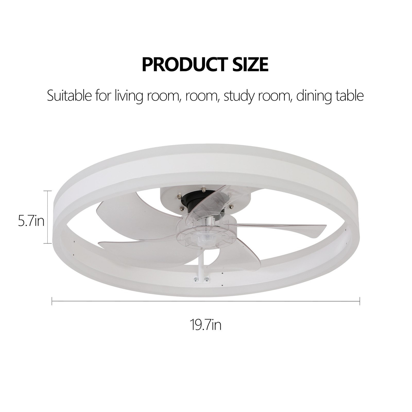 20" Flush Mount Ceiling Fan with Light and Remote, Dimmable LED, White