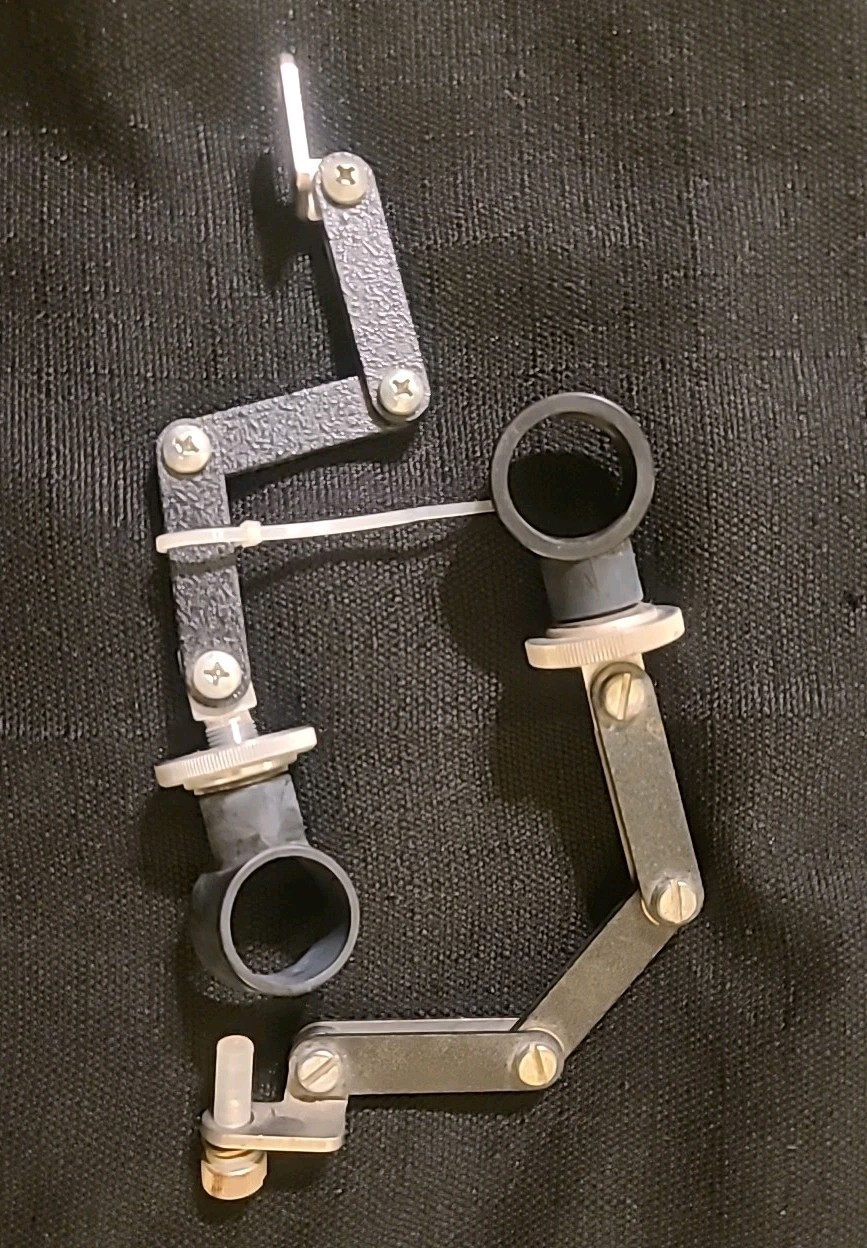 Two - 6 in articulating 3 link arm accepts 1" ID rod, mounting base solid steel