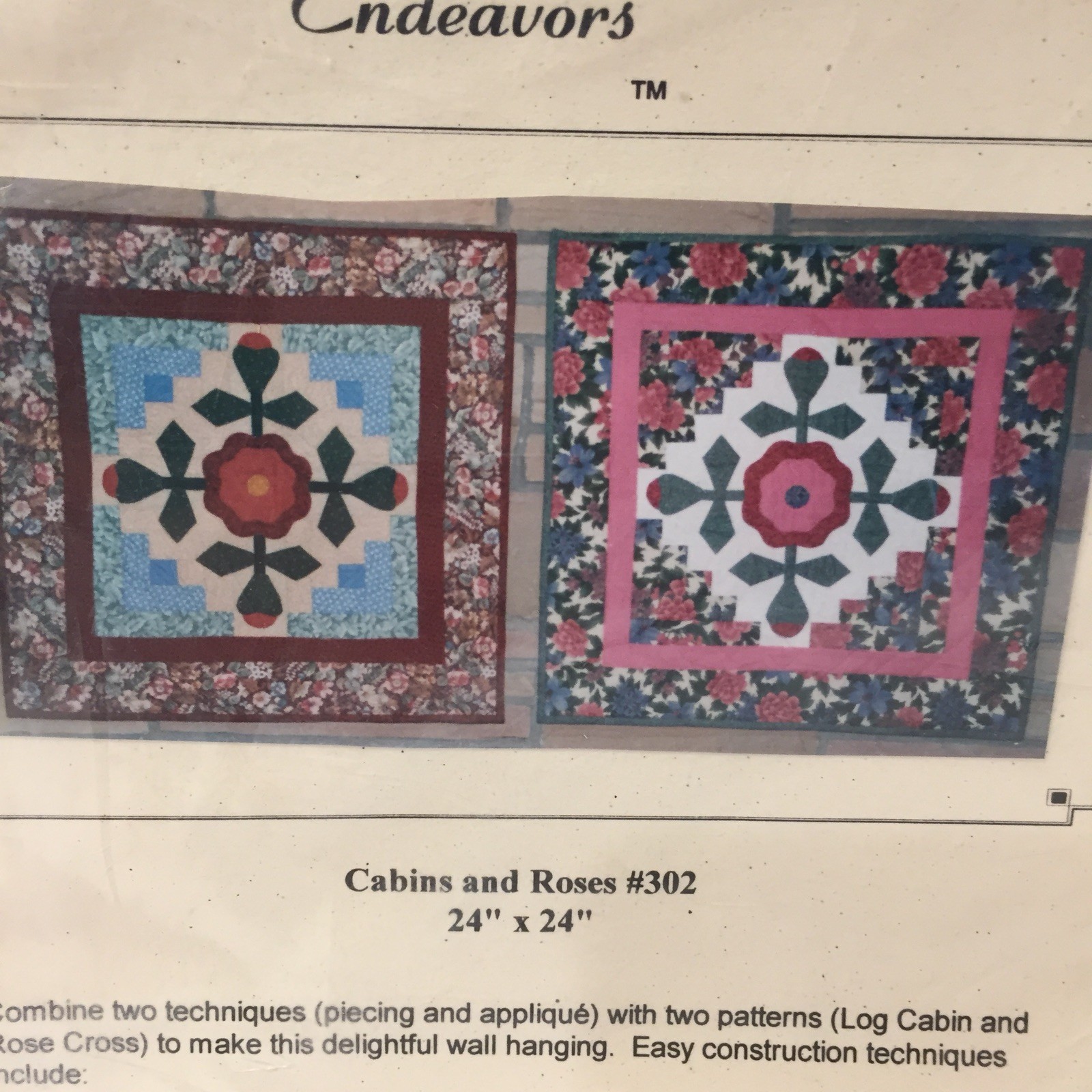 Cabins and Roses #302 Quilt Pattern Suble Endeavors 24" x 24"