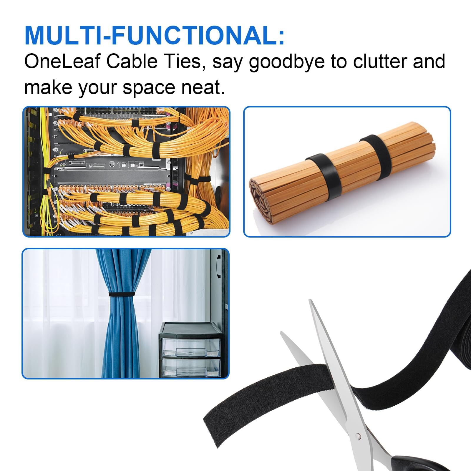 Hook and Loop Cable Ties Roll 20ft x 1/2in | Reusable Self-Gripping Hook-and-...