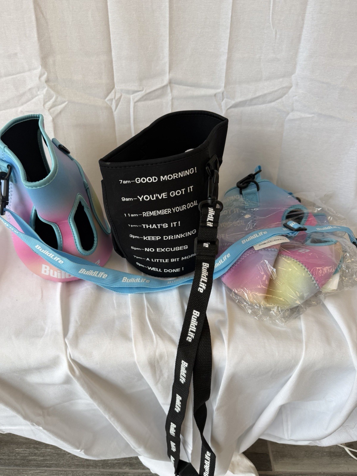 Lot Of 3 Build Life 1 Gallon Water Bottle Sleeve Holder Strap Gym