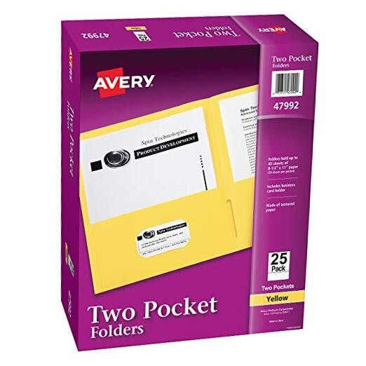 Two Pocket Folders, Holds up to 40 Sheets, Business Card Slot, 25 25 Covers