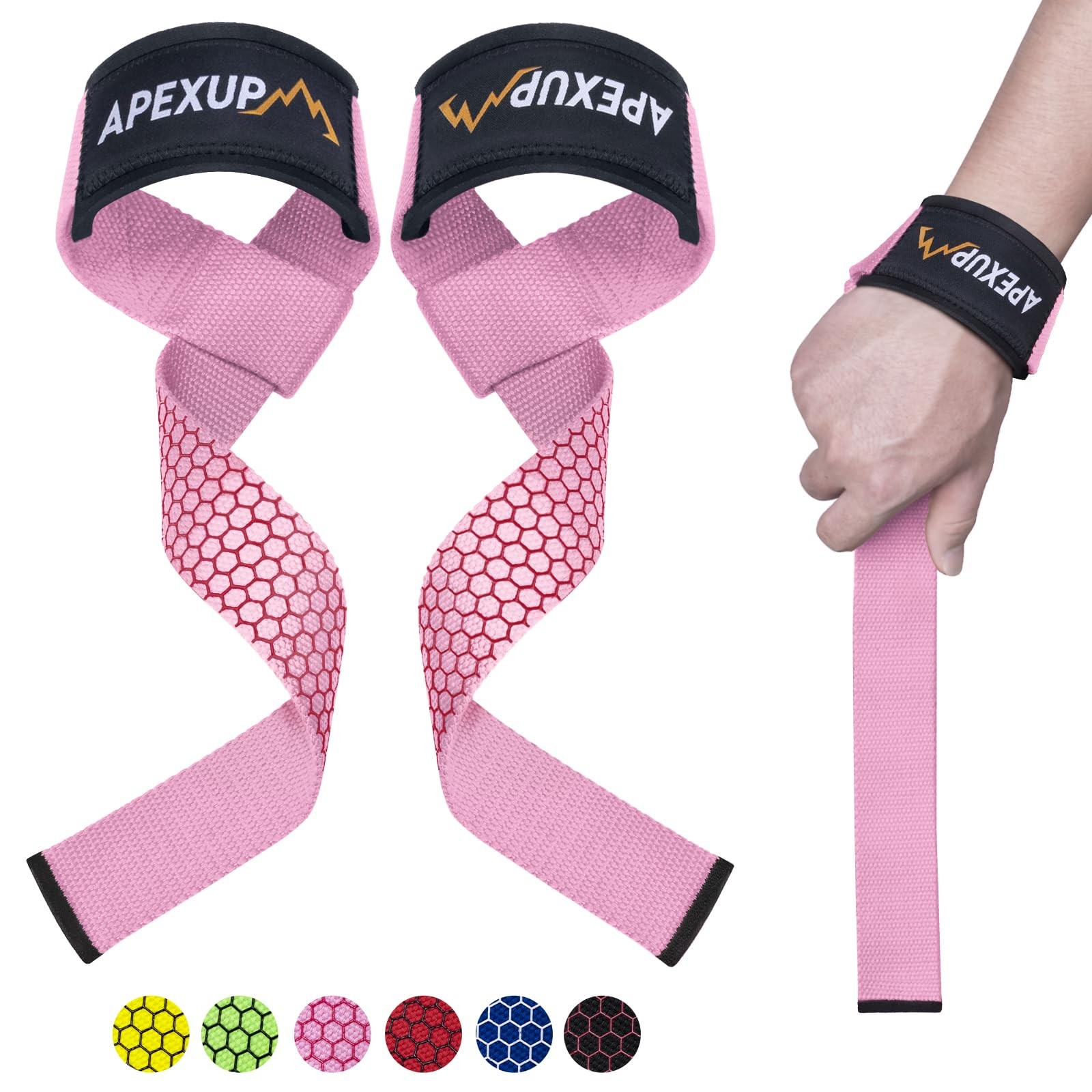 APEXUP Weight Lifting Straps for Weightlifting, Wrist 1 Pair, Pink