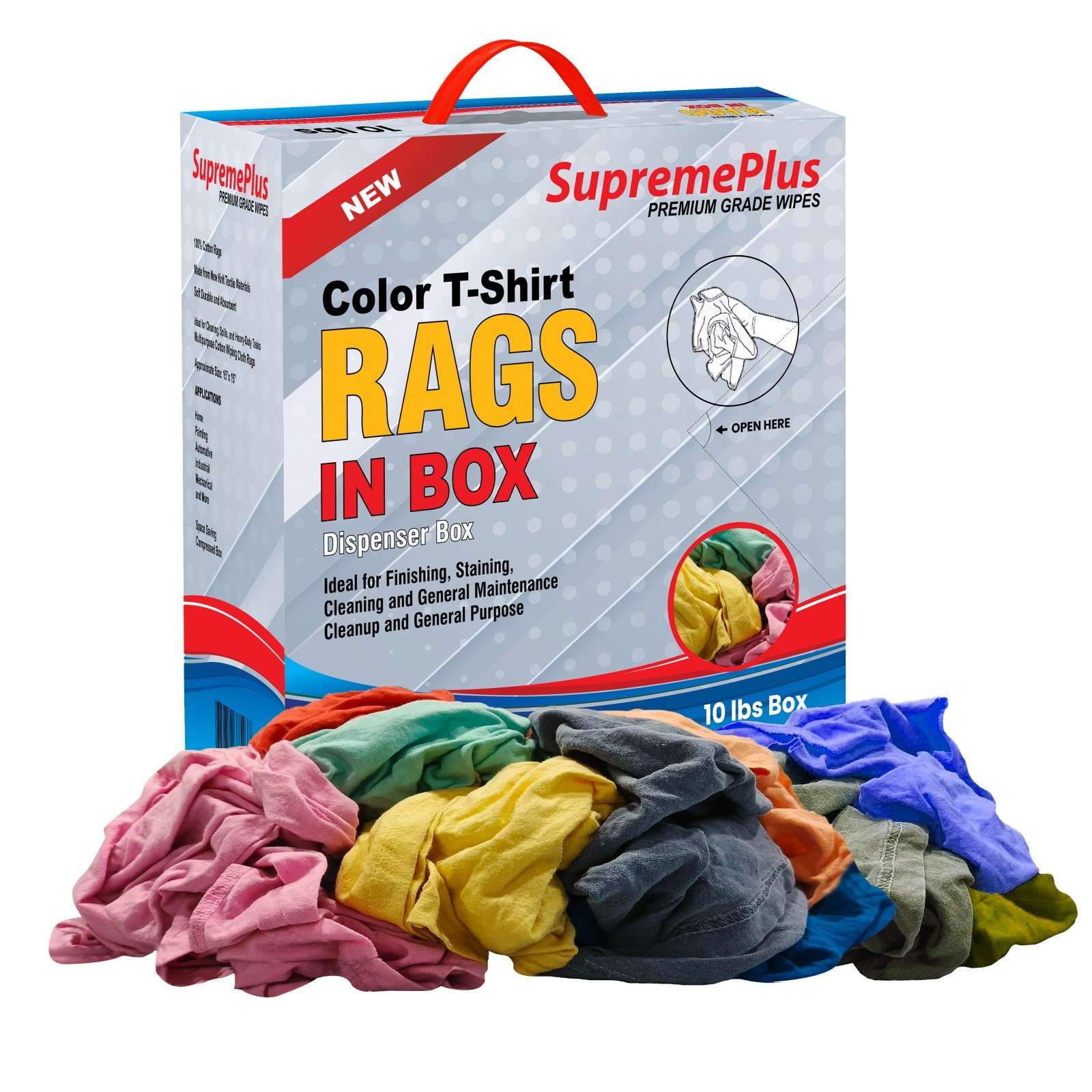 New Color Knit T-Shirt Rags - 10 lbs. Compressed Box for Multipurpose Cleaning