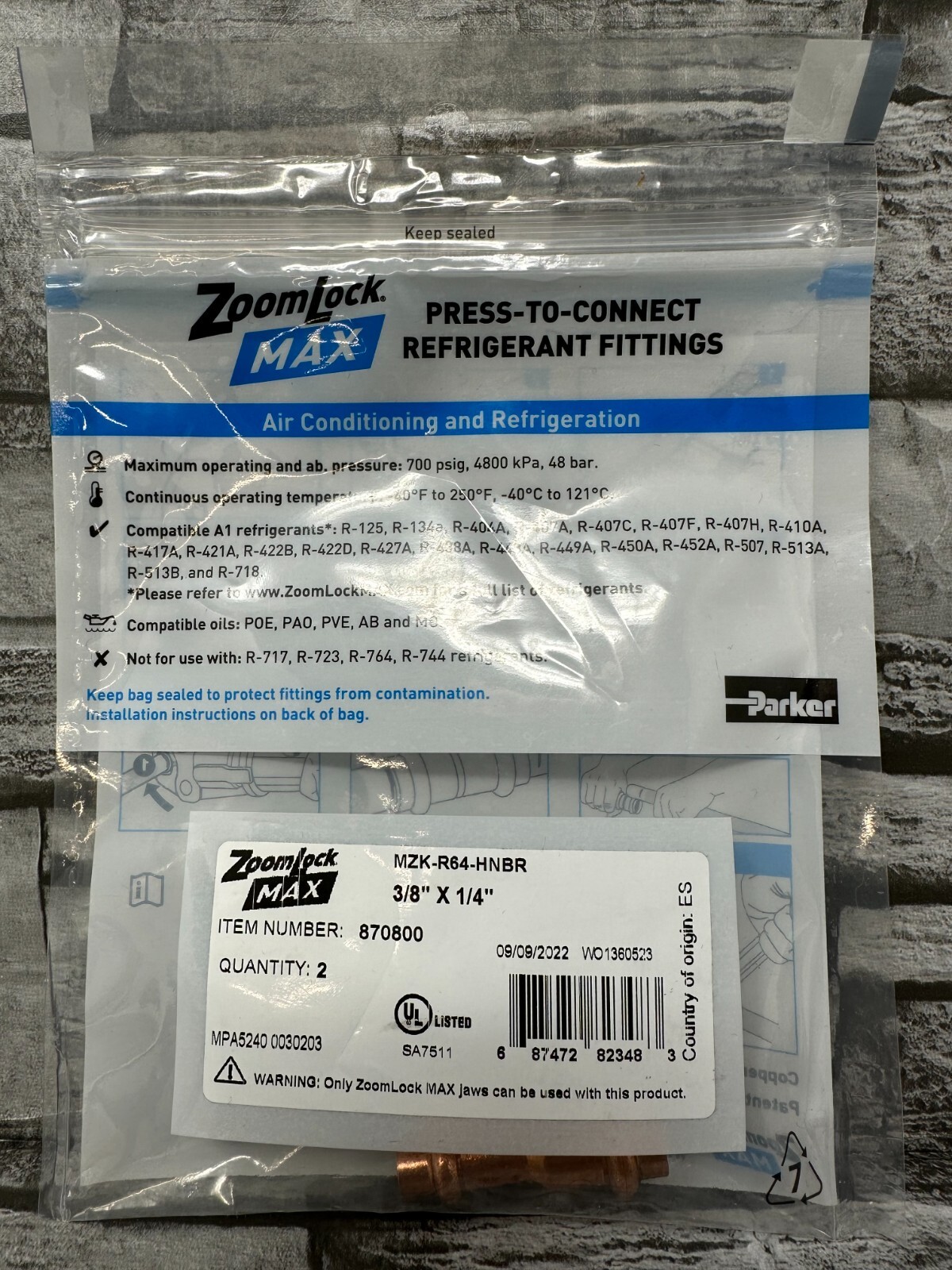 ZoomLock MAX 870800 (QTY 2) MZK-R64-HNBR 3/8" x 1/4" NEW Free Shipping