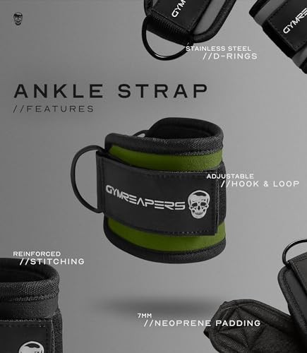 Gymreapers Ankle Straps For Cable Machine Kickbacks, Single, Ranger Green