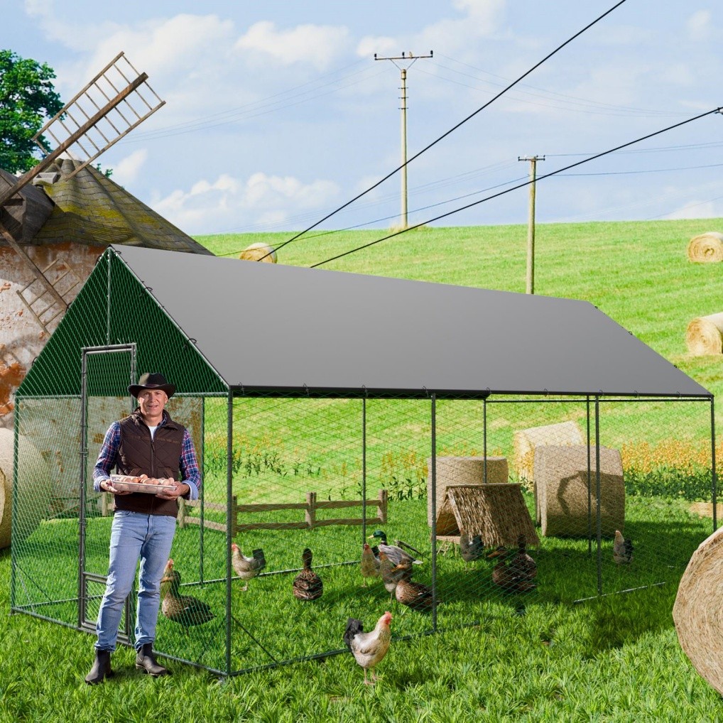 82/160 ft Large Metal Chicken Coop Walk-in Poultry Cage Hen Run House Cover