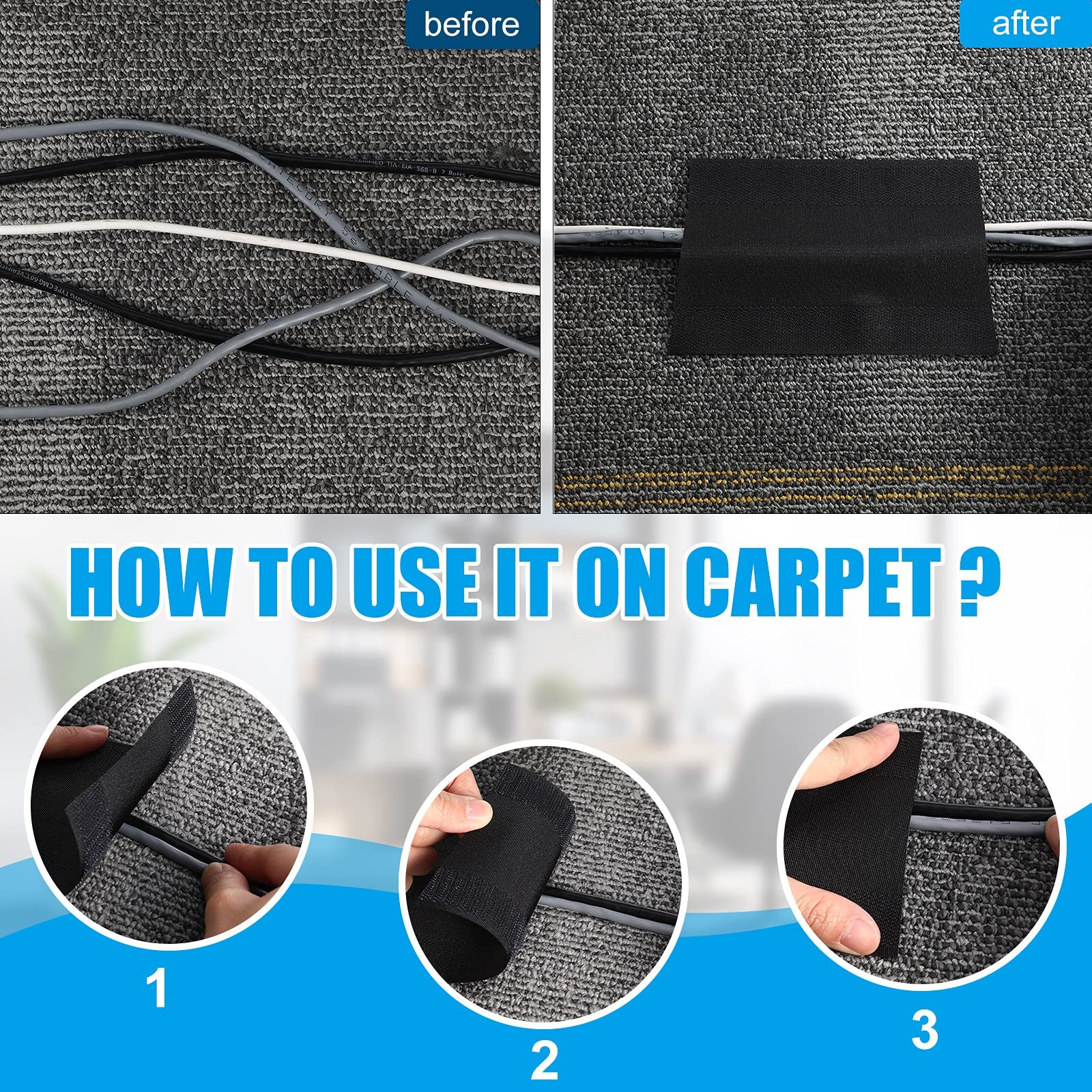 WILLBOND Carpet Cord Cover Cable Protector Floor 29.53 ft, Black