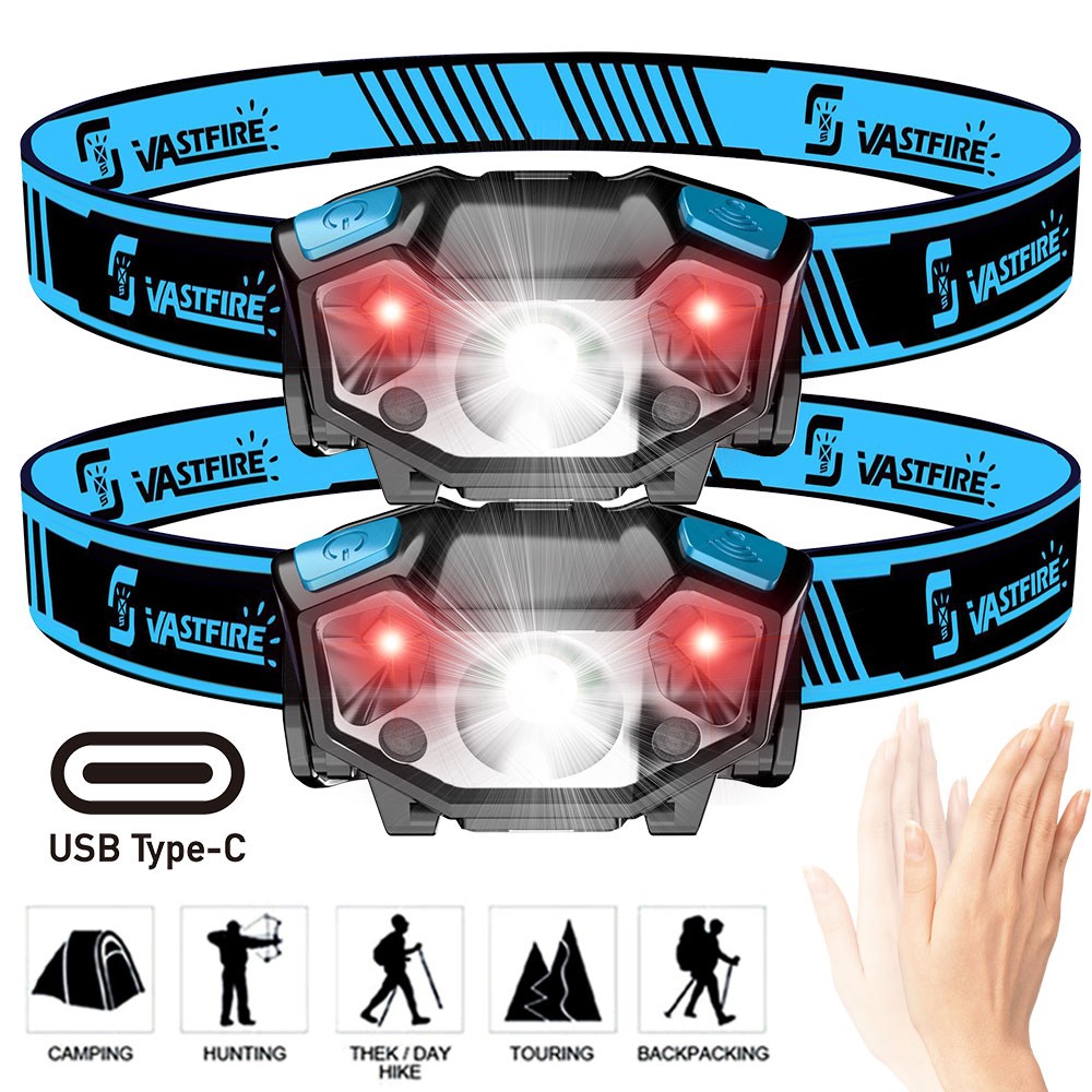 1/2Pcs USB Rechargeable Motion Sensor Headlamp Ultra Bright Light for Camping