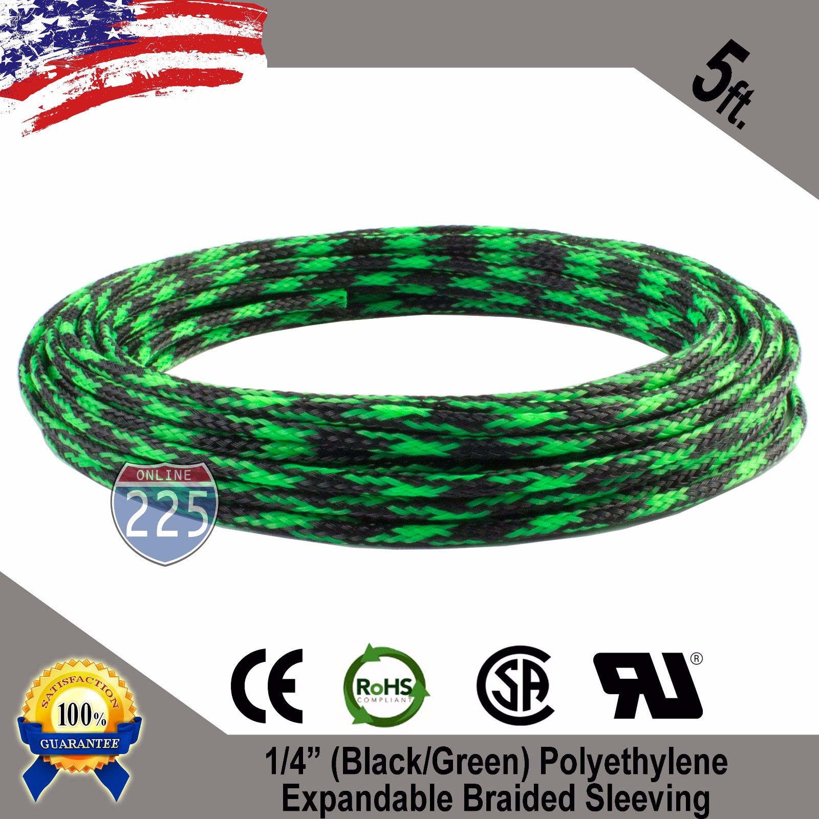 5 FT 1/4" Black Green Expandable Wire Sleeving Sheathing Braided Loom Tubing US