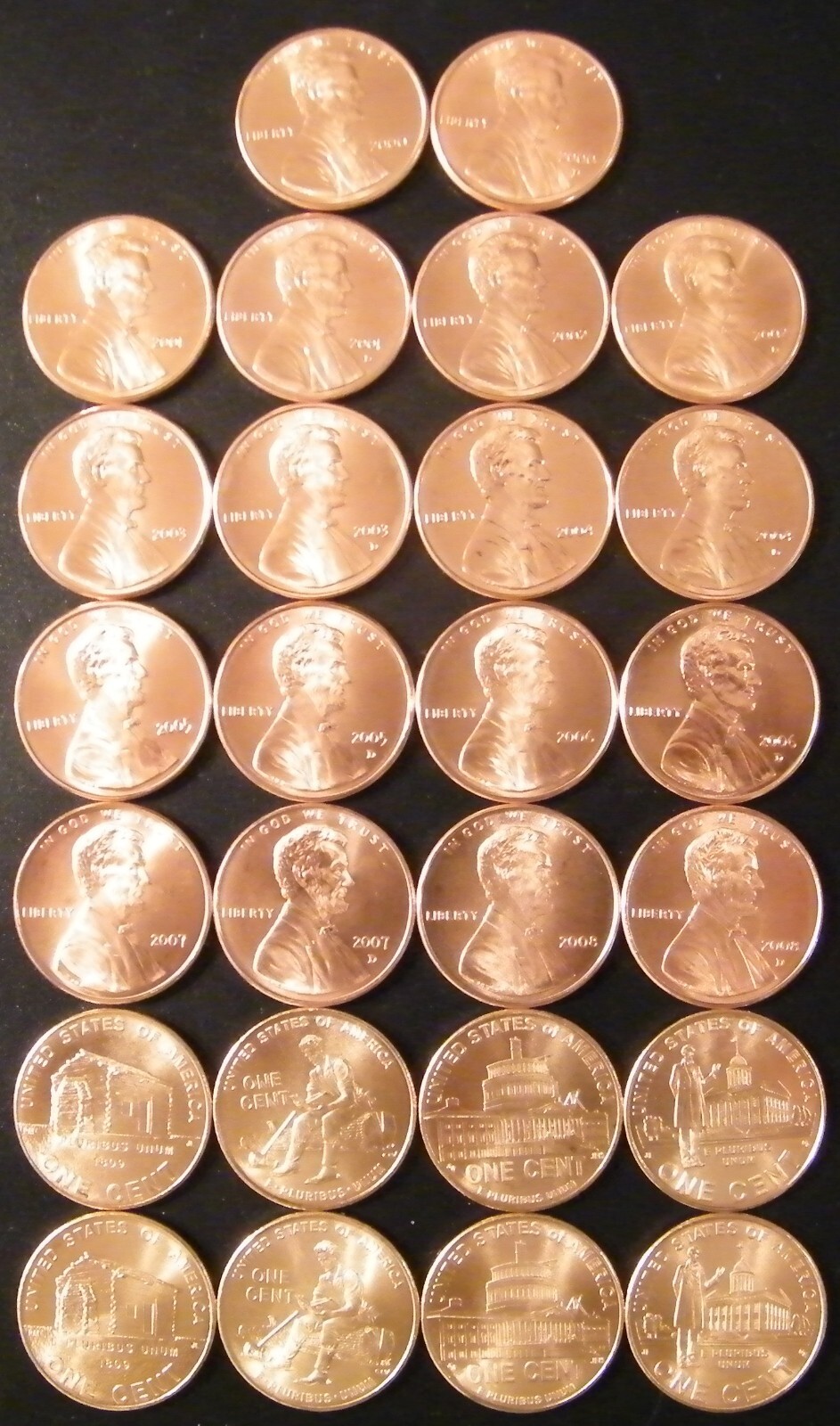2000-2009 P&D Lincoln Bicentennial Cents from US Mint Sets Copper-Satin Finish