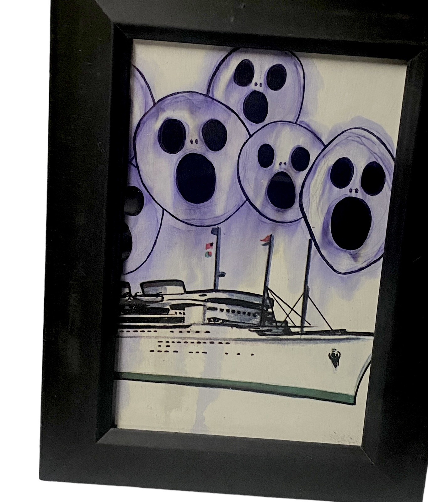 Original Painting Haunted Ghost Ship Boat framed art Gothic Ooak Horror