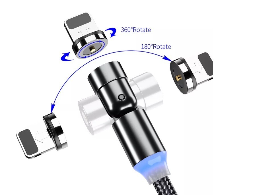 540° Rotate Magnetic 3 in 1 Braided Charging Cable For Micro USB/Type C/ iPhone