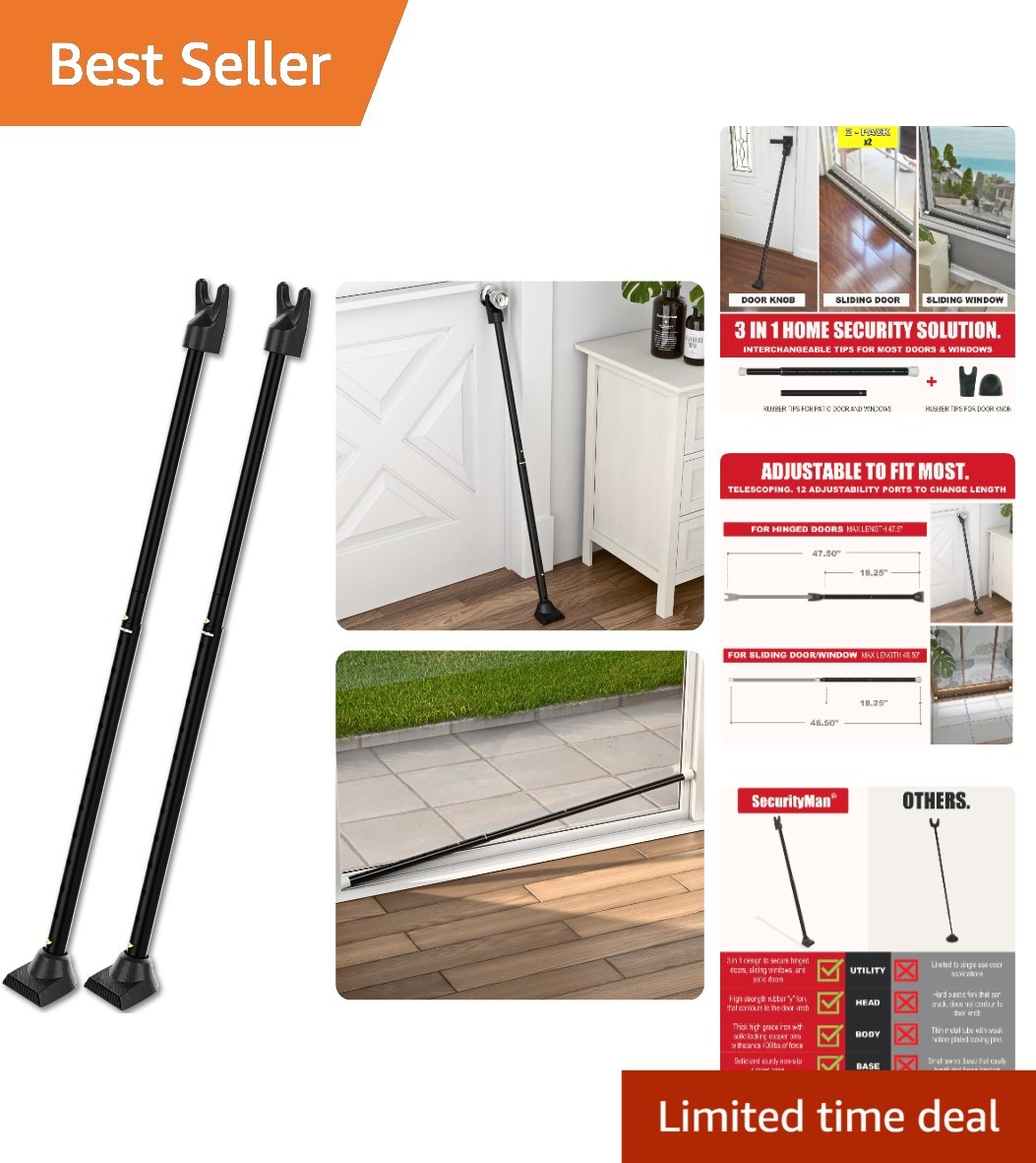 Durable Adjustable Iron Door Security Bar & Stopper - Perfect for Travel Safety