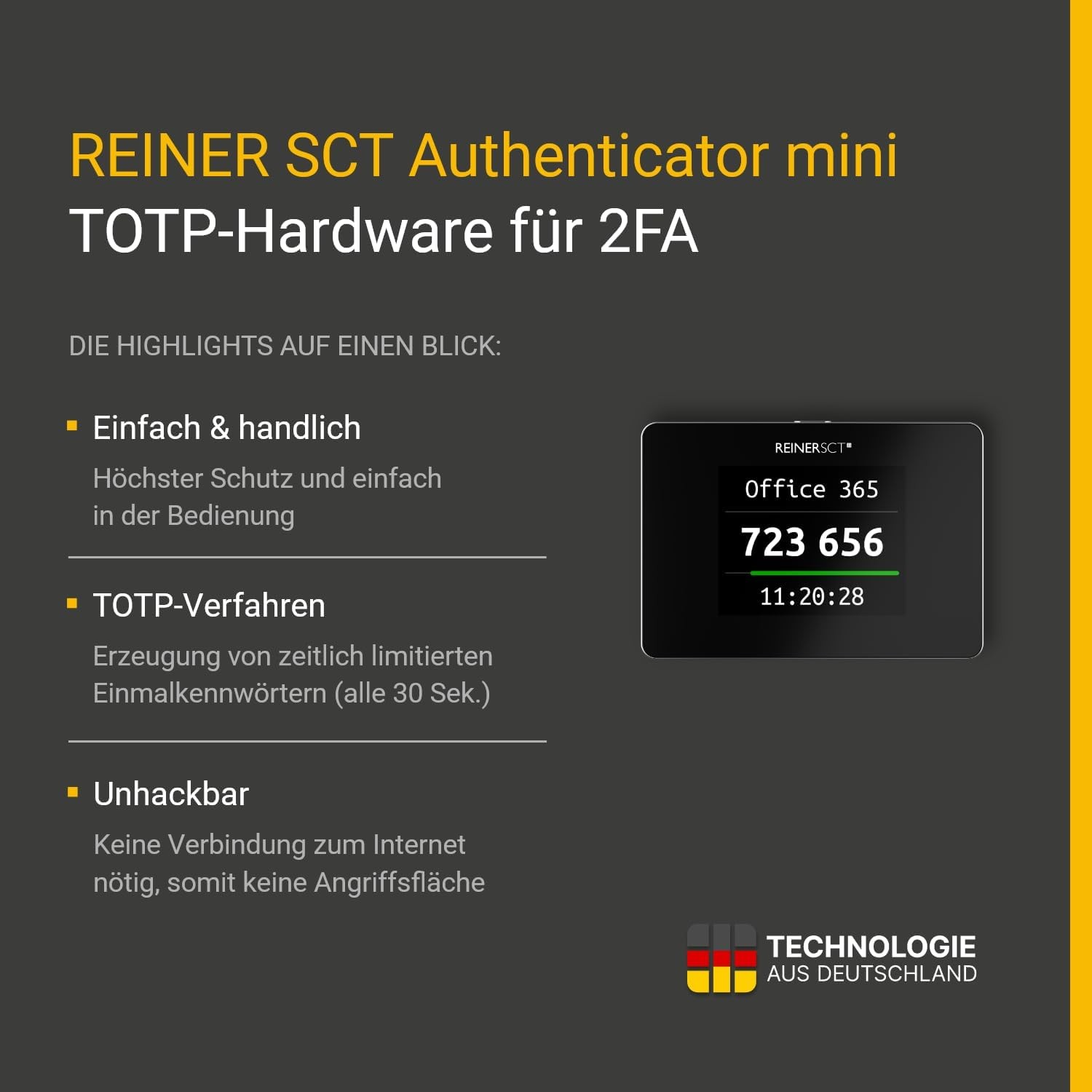 REINER SCT Authenticator Mini - Hardware for Two-Factor Authentication TOTP Ge
