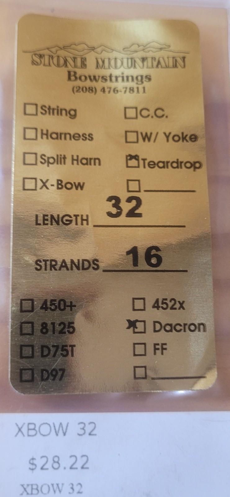 Bow String Stone Mountain 32", 16 strands, dacron, NEW