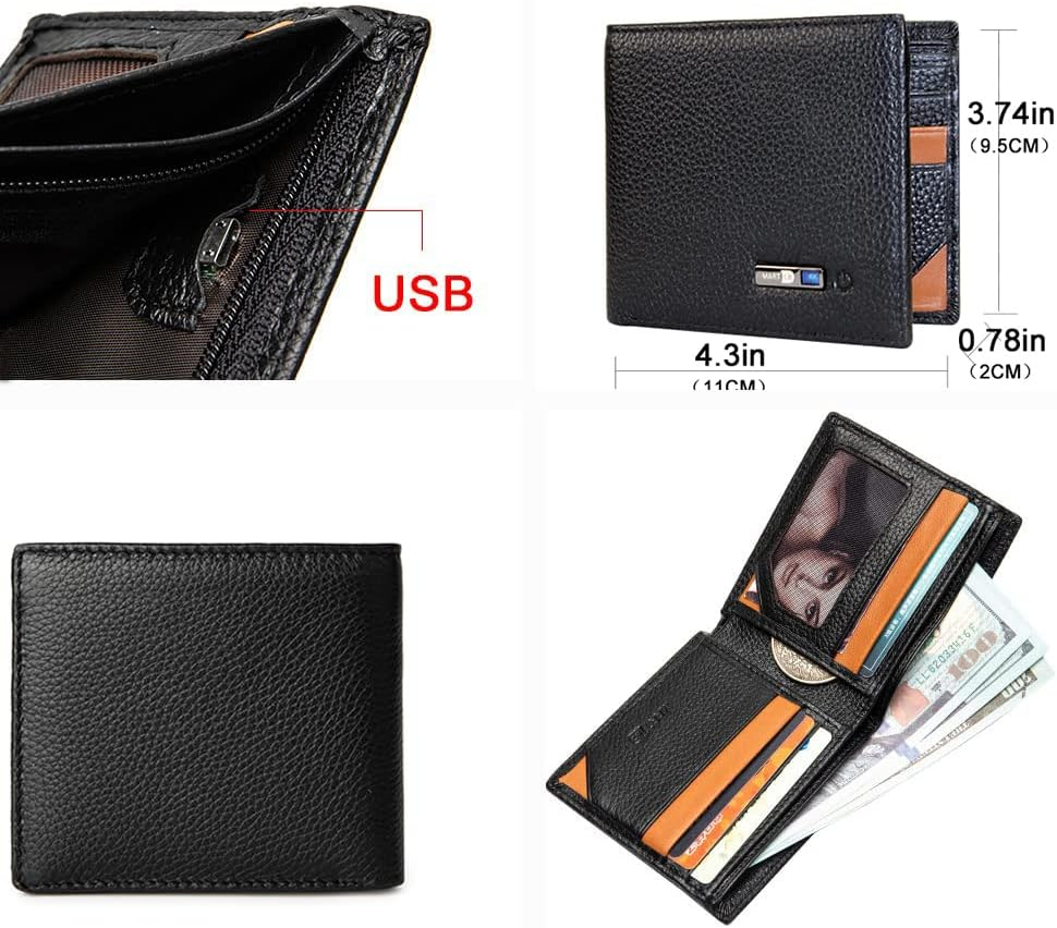 "Ultimate Men's Leather Wallet: Sleek Design with Bluetooth Tracker, GPS Locator