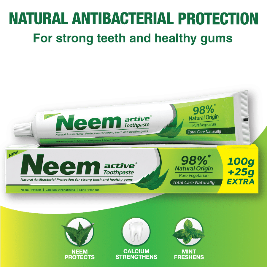 Neem Active 98%Natural Origin Total Care Toothpaste 100 gm + 25 Gm - 6 Tubes