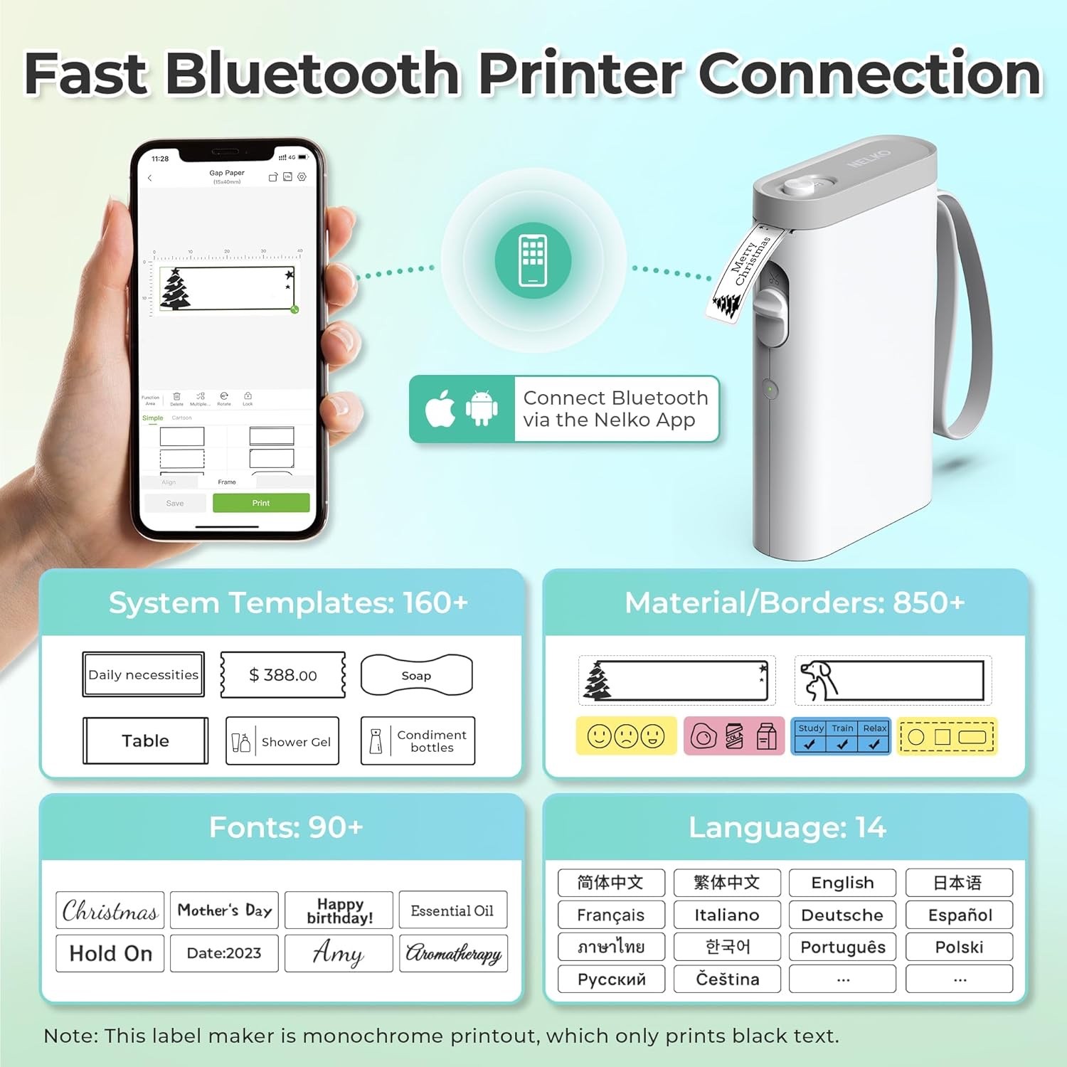 Nelko Label Maker Machine with Tape, P21 Bluetooth Wireless Mini Printer - White