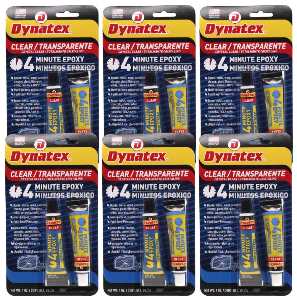 Dynatex 4 Min Clear Epoxy 2 oz - 60 Min Work Clear Bond (6-Pack)