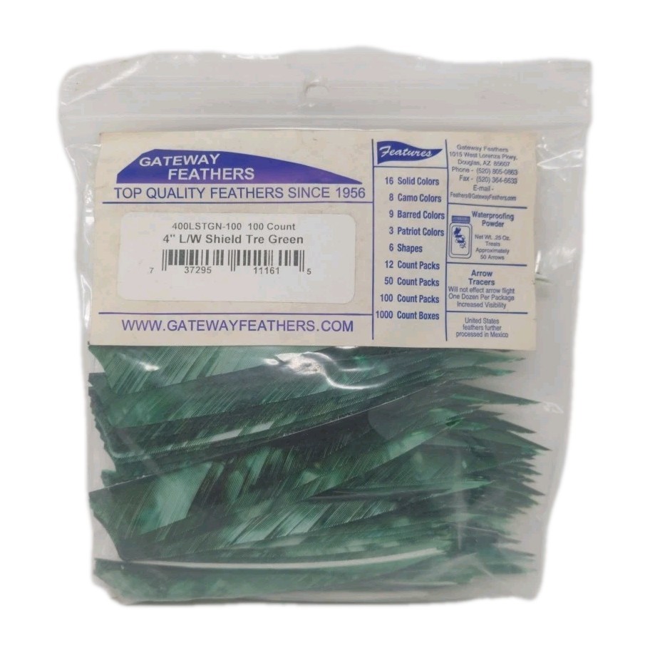 100 Pack Gateway Feathers 4" Left Wing: Shield Camo Tre Green 400LSTGN-100