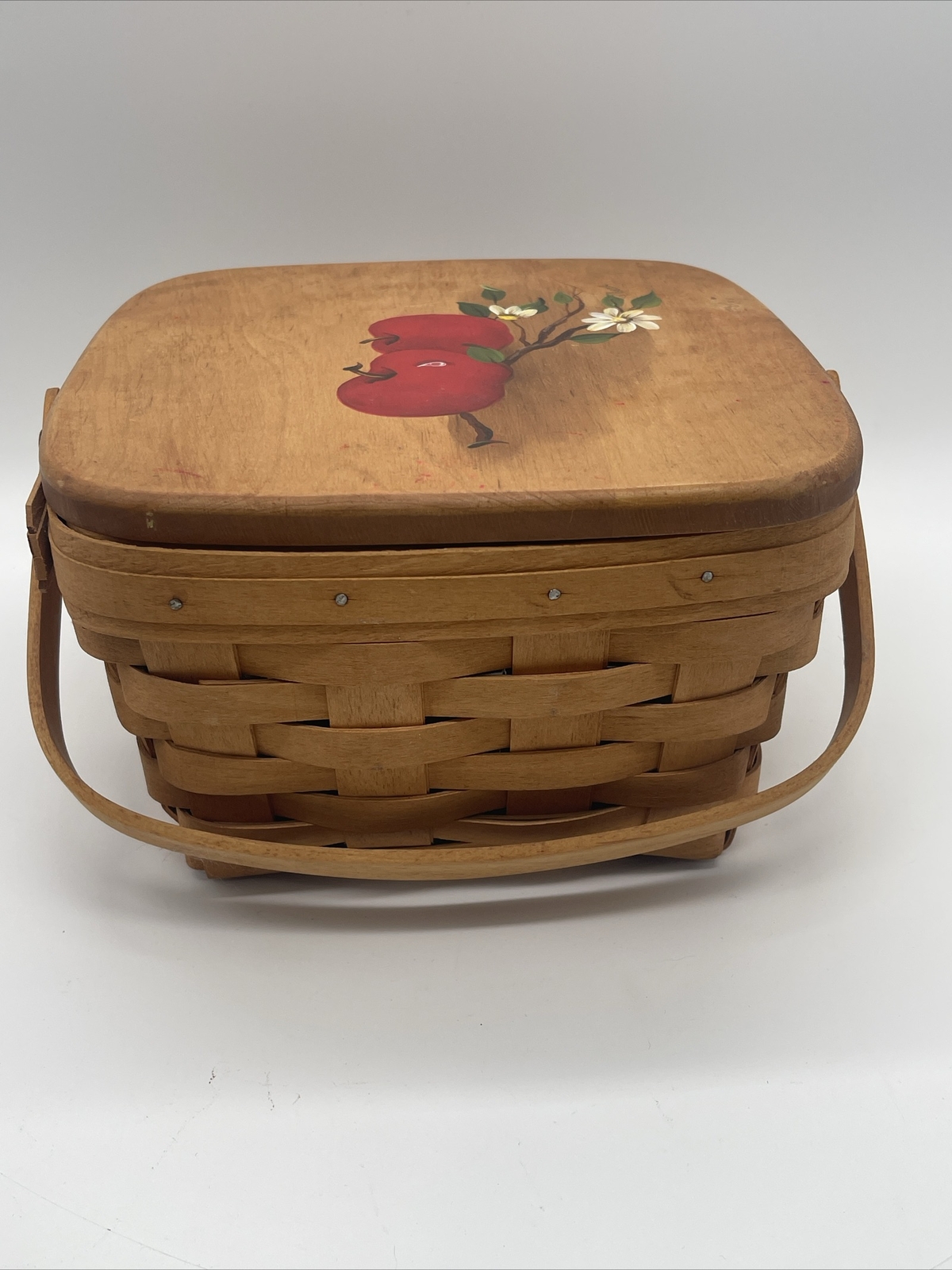 Longaberger Fruit Basket & Plastic Protector P Mercer Apple Handle 90s Spring M