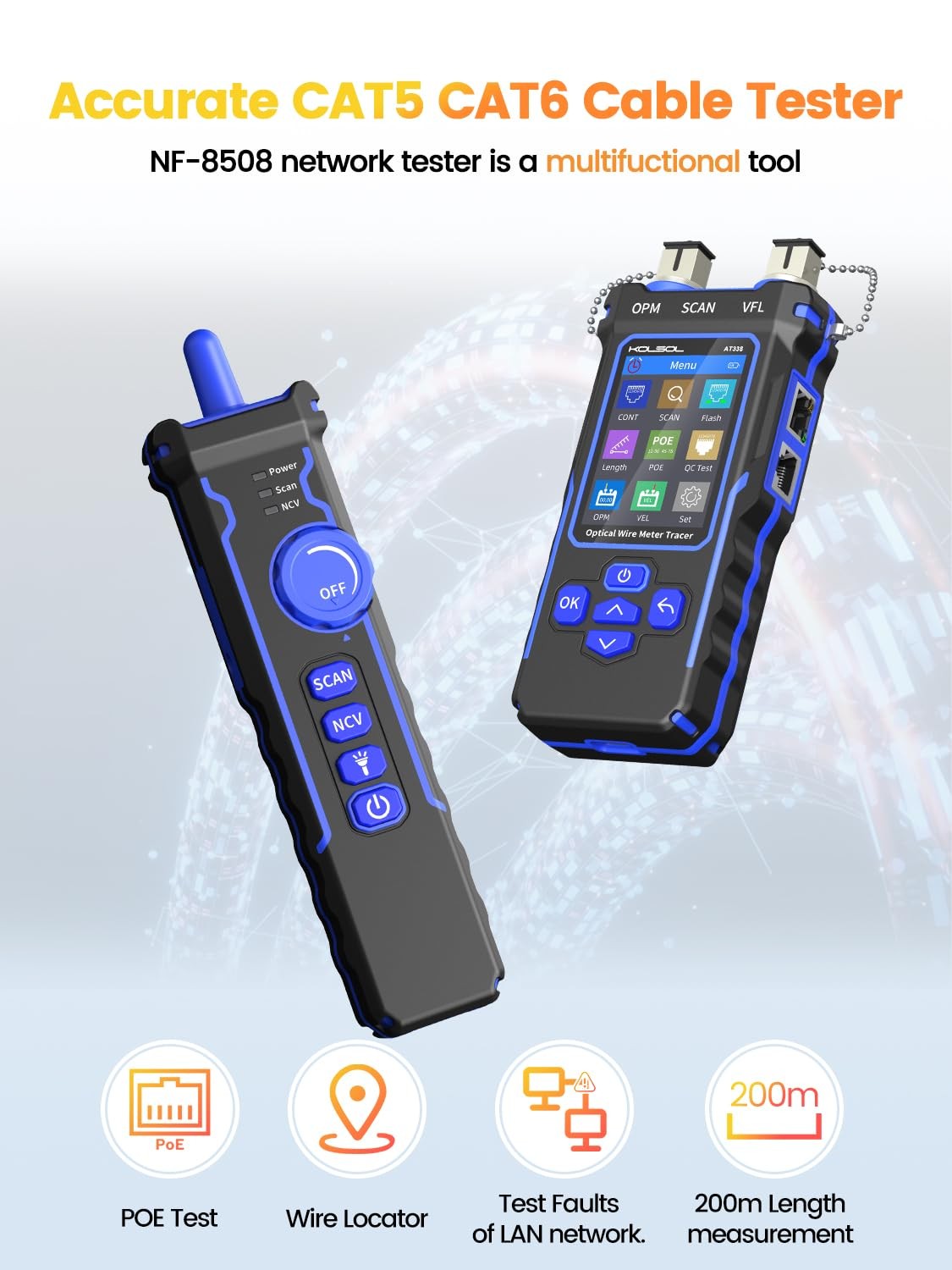 Ethernet Cable Tester with VFL PoE Network Tool