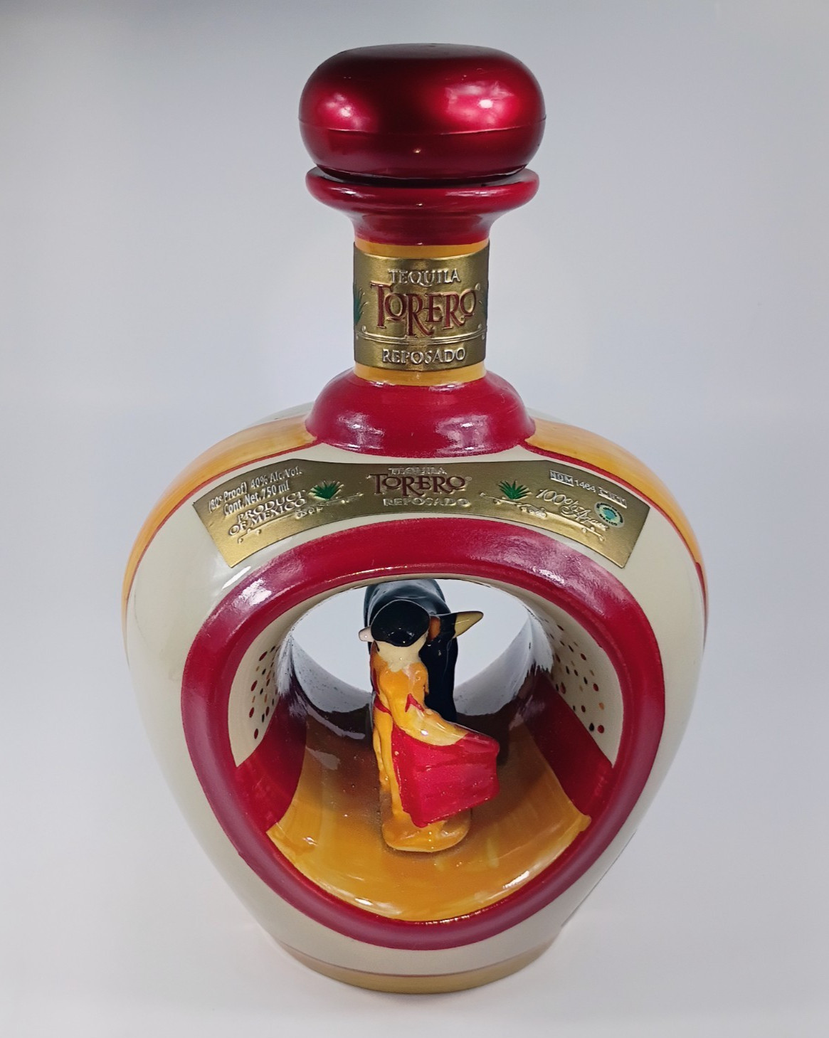 Tequila Torero Anejo 750ml Ceramic Decanter Featuring a Bullfighting Matador.