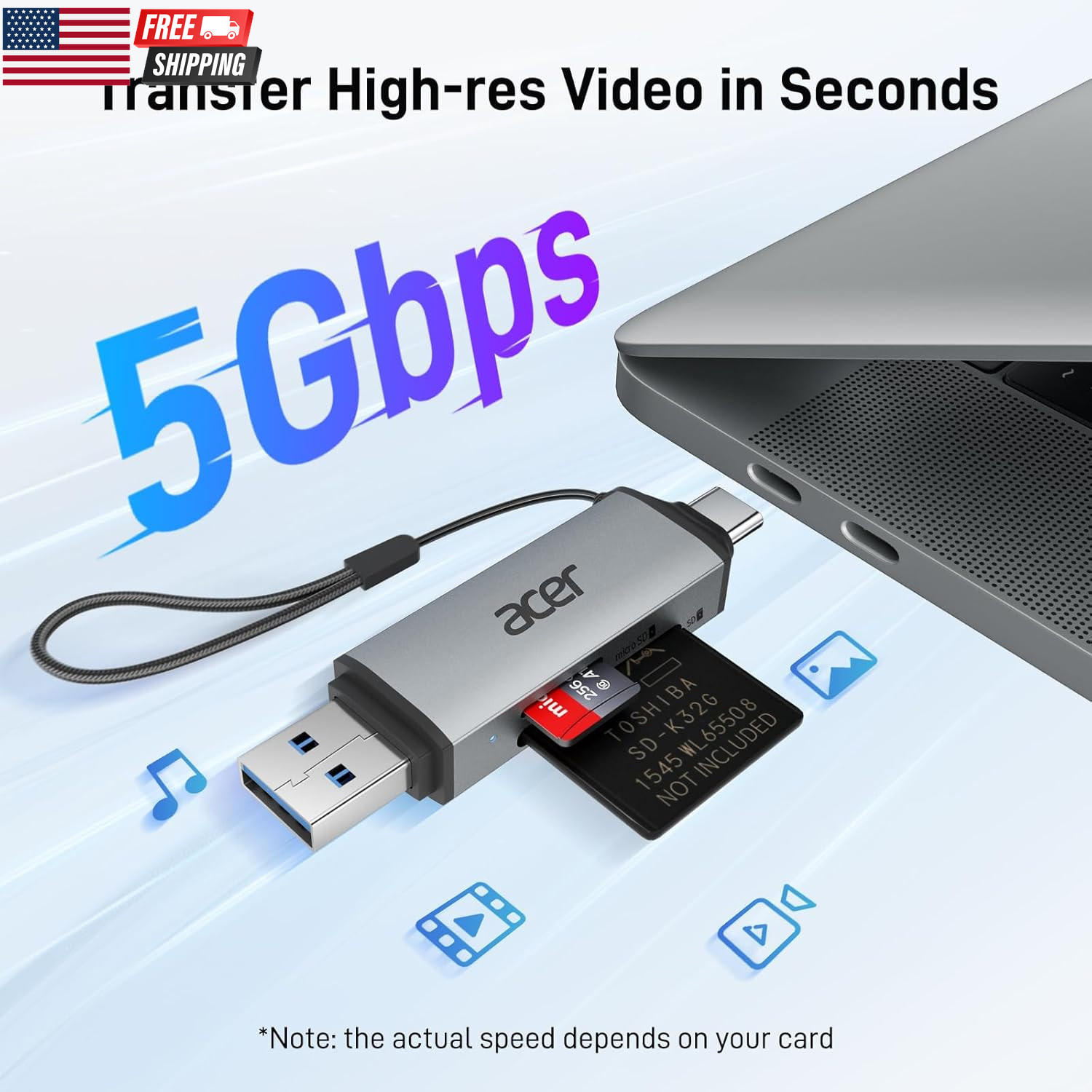 SD Card Reader USB C, Dual Slots USB 3.0 Type C to Micro SD Card Adapter, Memory