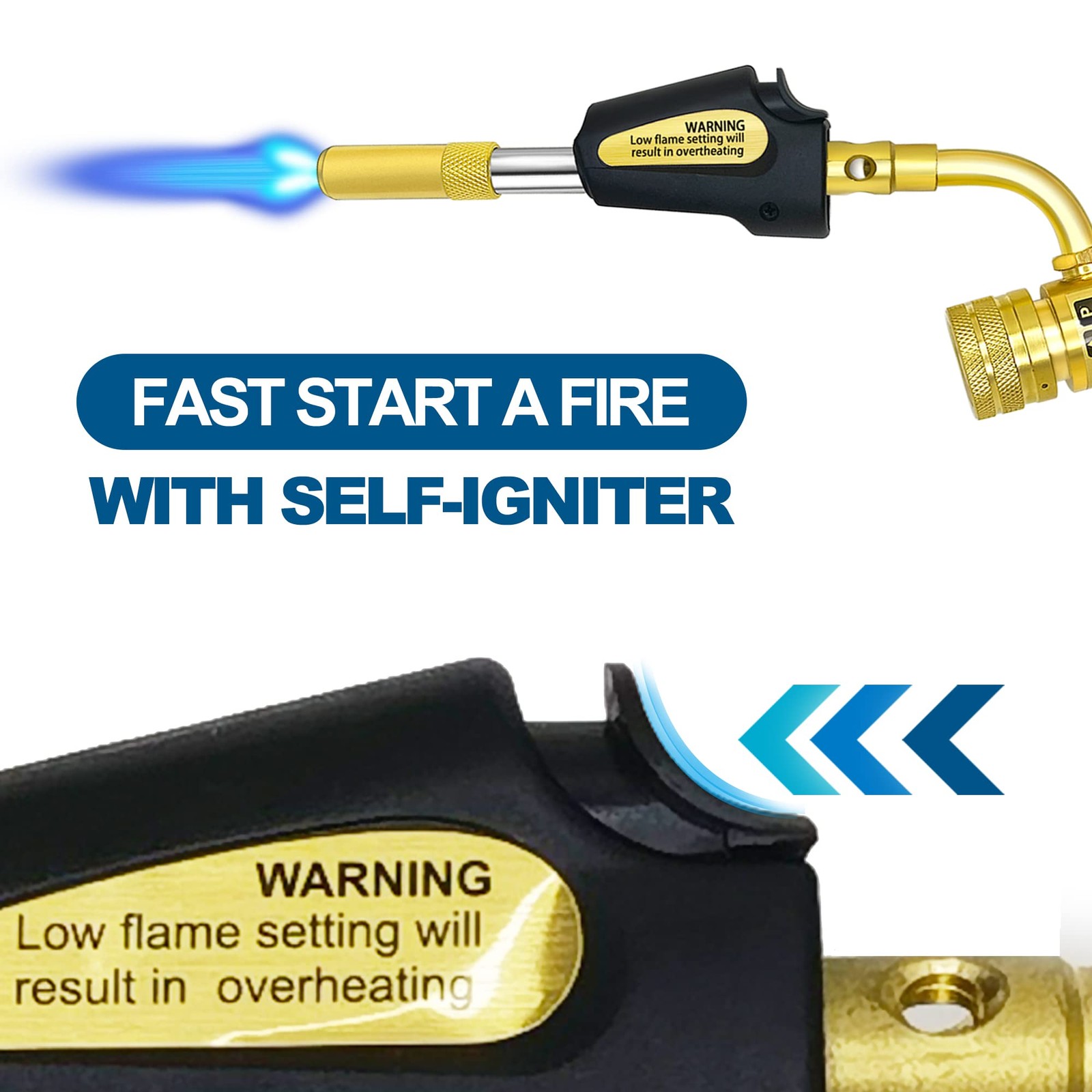 Adjustable Turbo Torch with SelfIgniter, 360° Swivel Tip for Soldering &