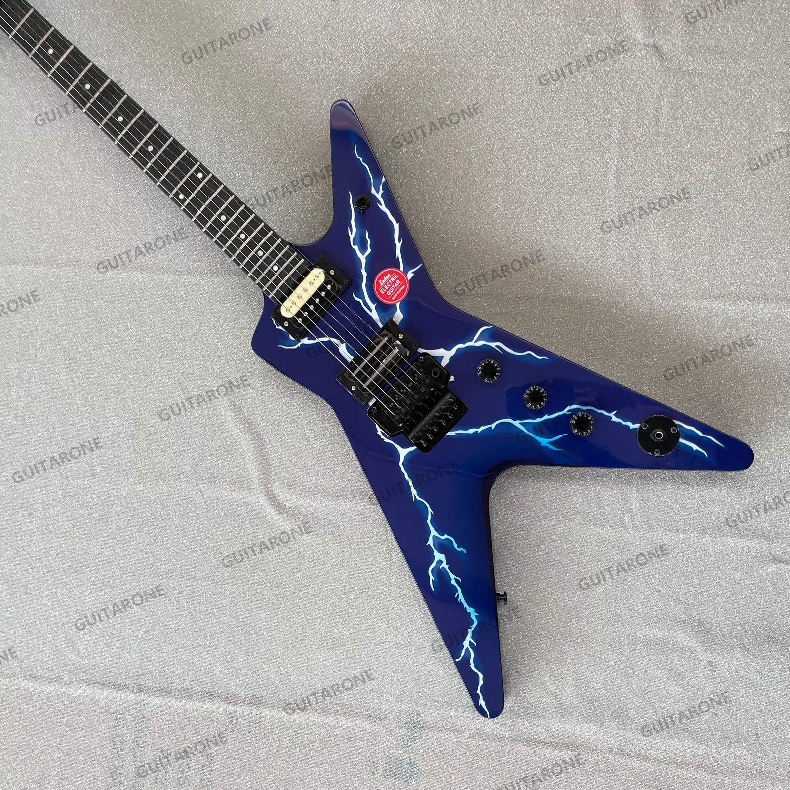 Solid Body Electric Guitar lightning print HH Pickup Bule Gloss Tremolo In Stock
