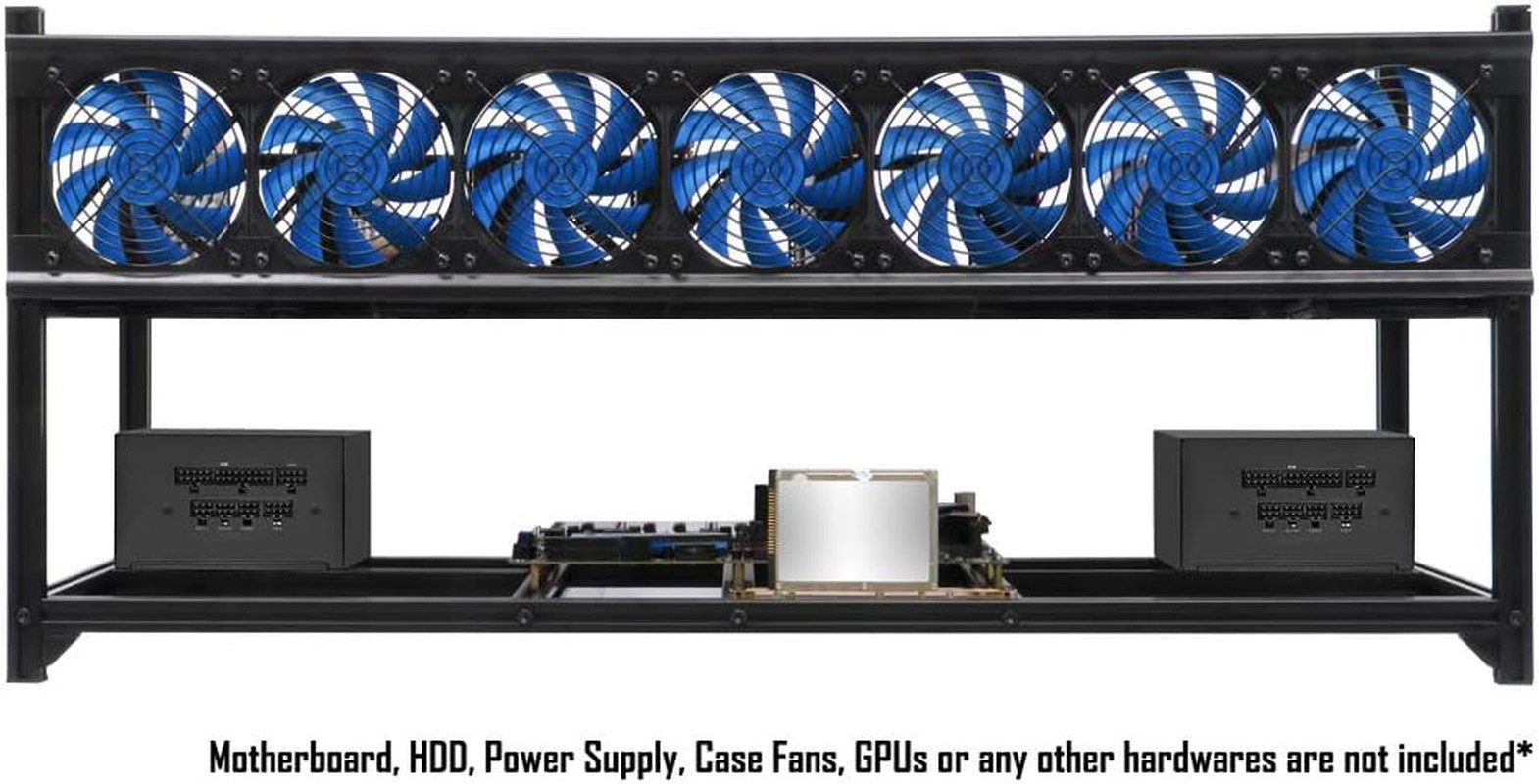 8 GPU Open Air Mining Rig Frame Aluminum Case Stackable 7 Fan Slot PC Test Bench