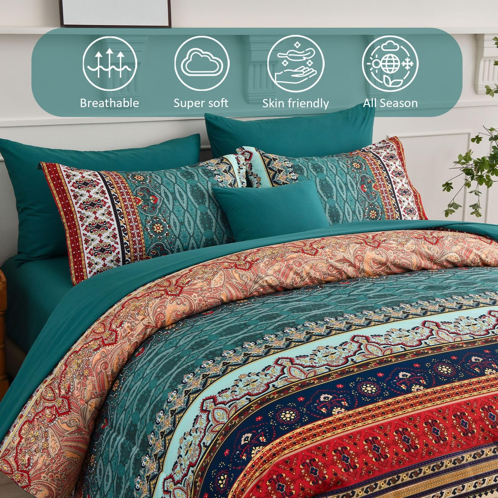 Cottolester Queen Comforter Set 8pc Green Brown