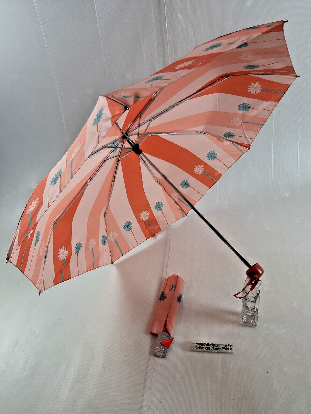 Women/Unisex Mini Manual Umbrella - 8 Sticks - Orange - 1403 - Rainbow