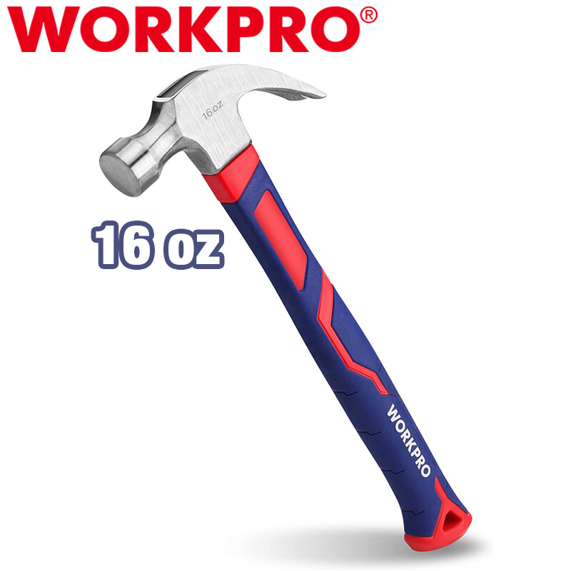 WORKPRO16 oz Claw Hammer Fiberglass Handle Forged Hardened Steel Head Hammer NEW