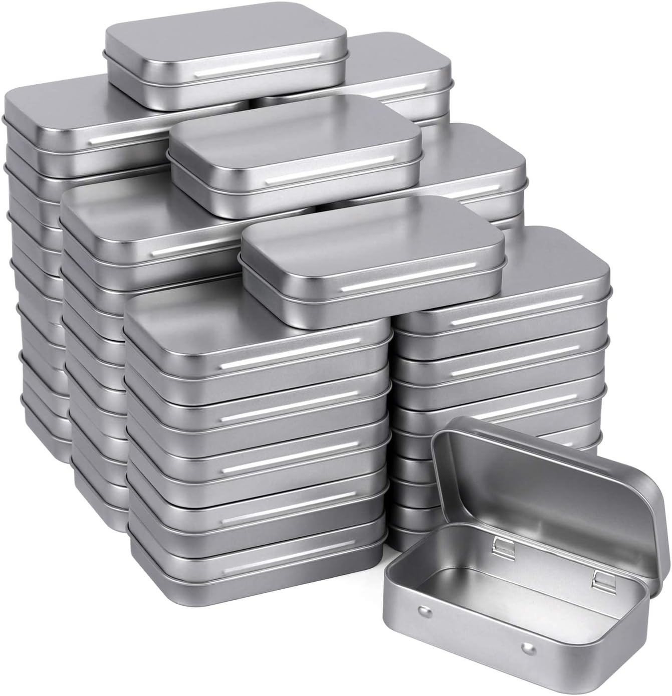 40 cajas metálicas rectangulares con tapa abatible, mini organizador plata