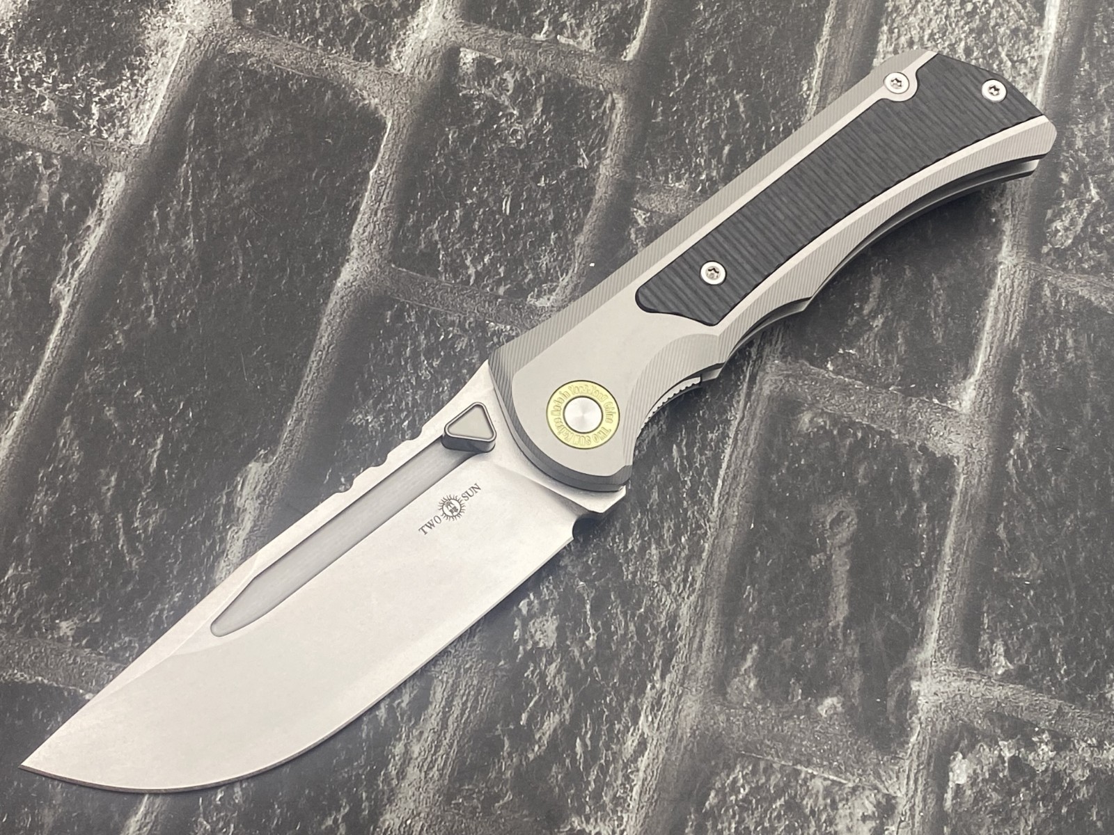 Twosun TS562-YJ01-V1 Folding Knife YJ01-V1 Blade Titanium/CF Handle Pocket Knife